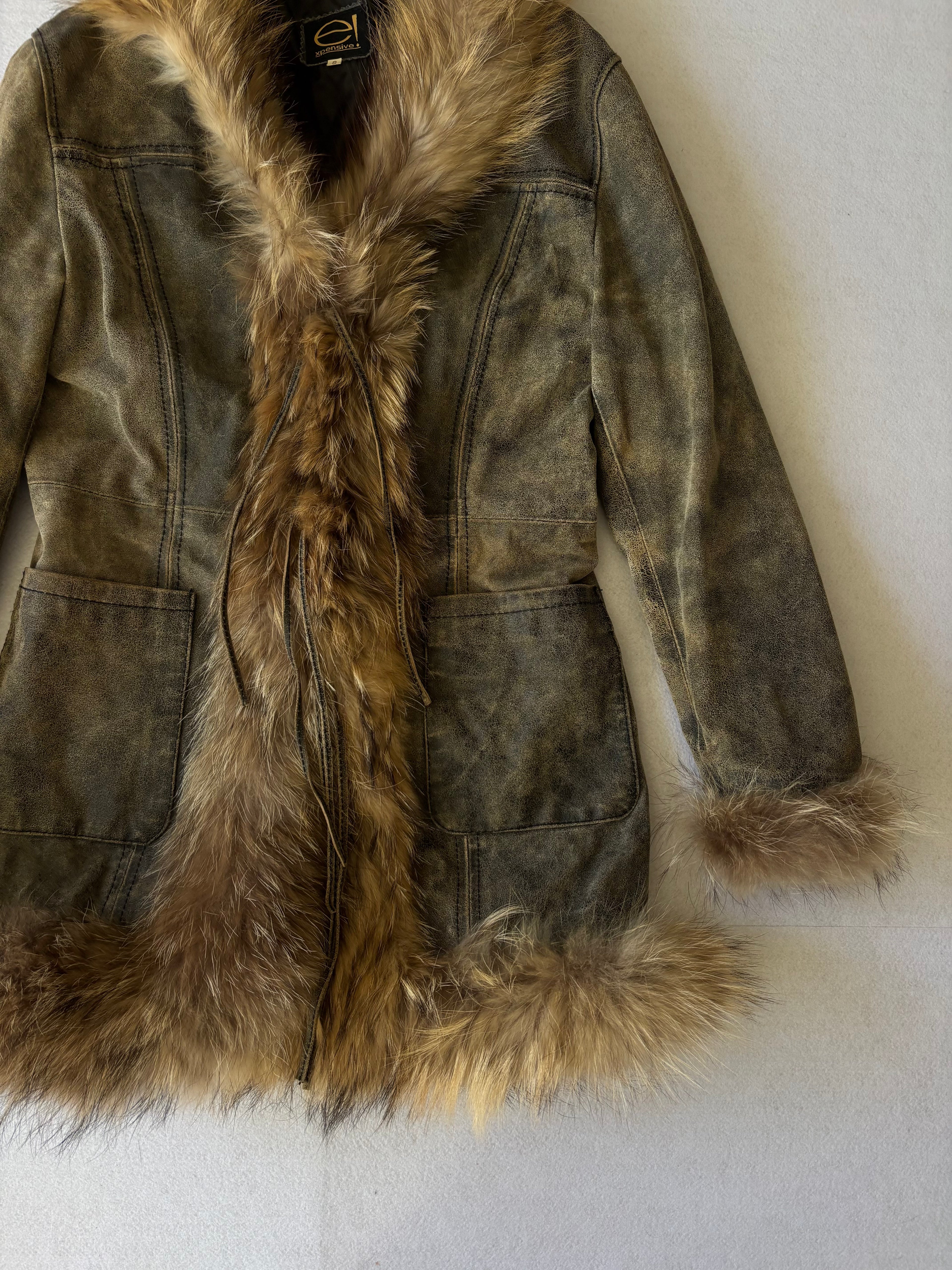 Vintage Distressed Leather Faux Fur Penny Lane Coat (S)