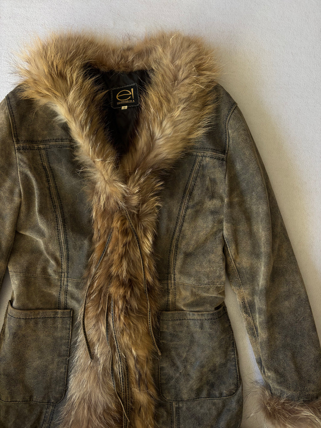 Vintage Distressed Leather Faux Fur Penny Lane Coat (S)