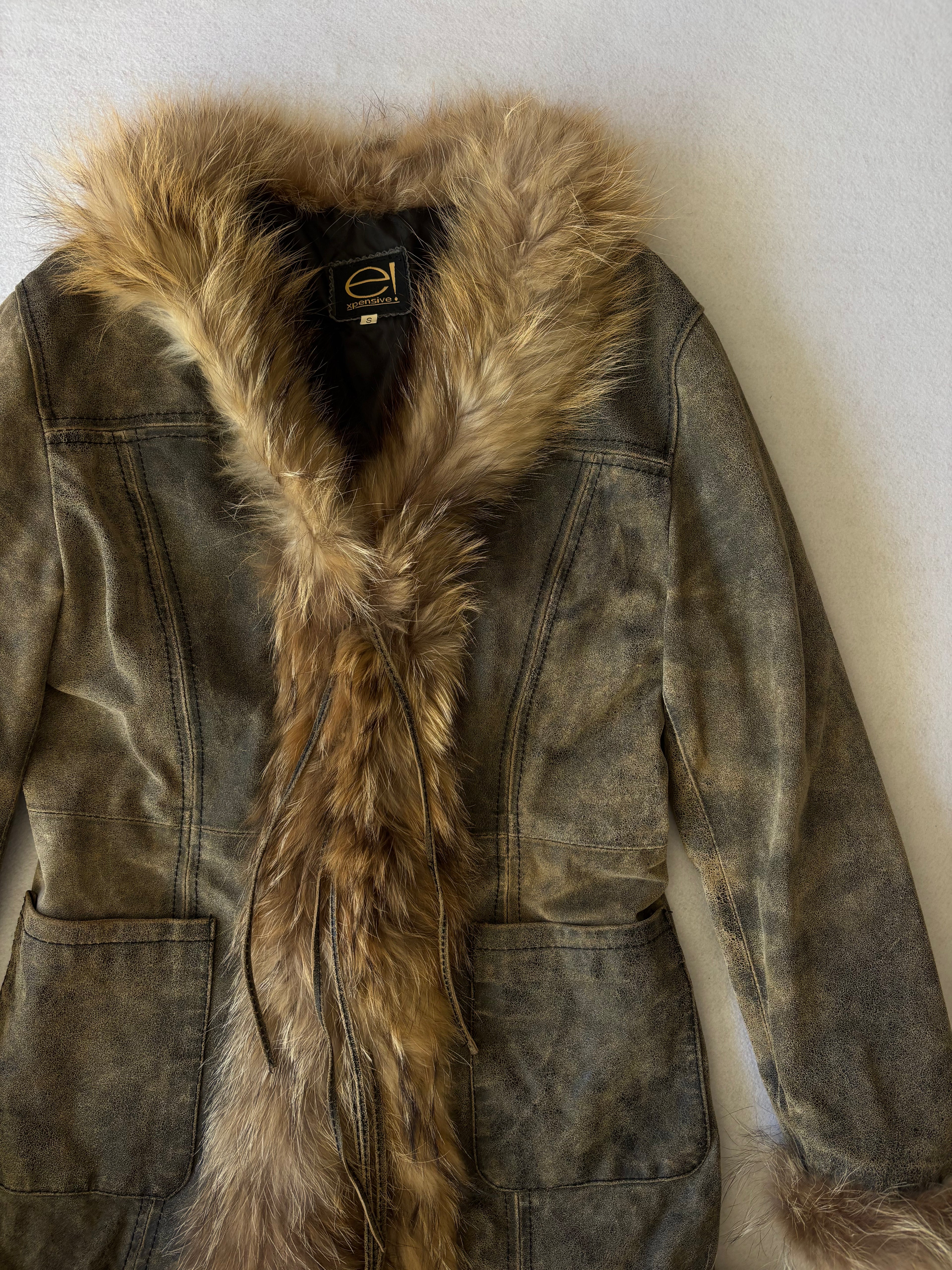 Vintage Distressed Leather Faux Fur Penny Lane Coat (S)