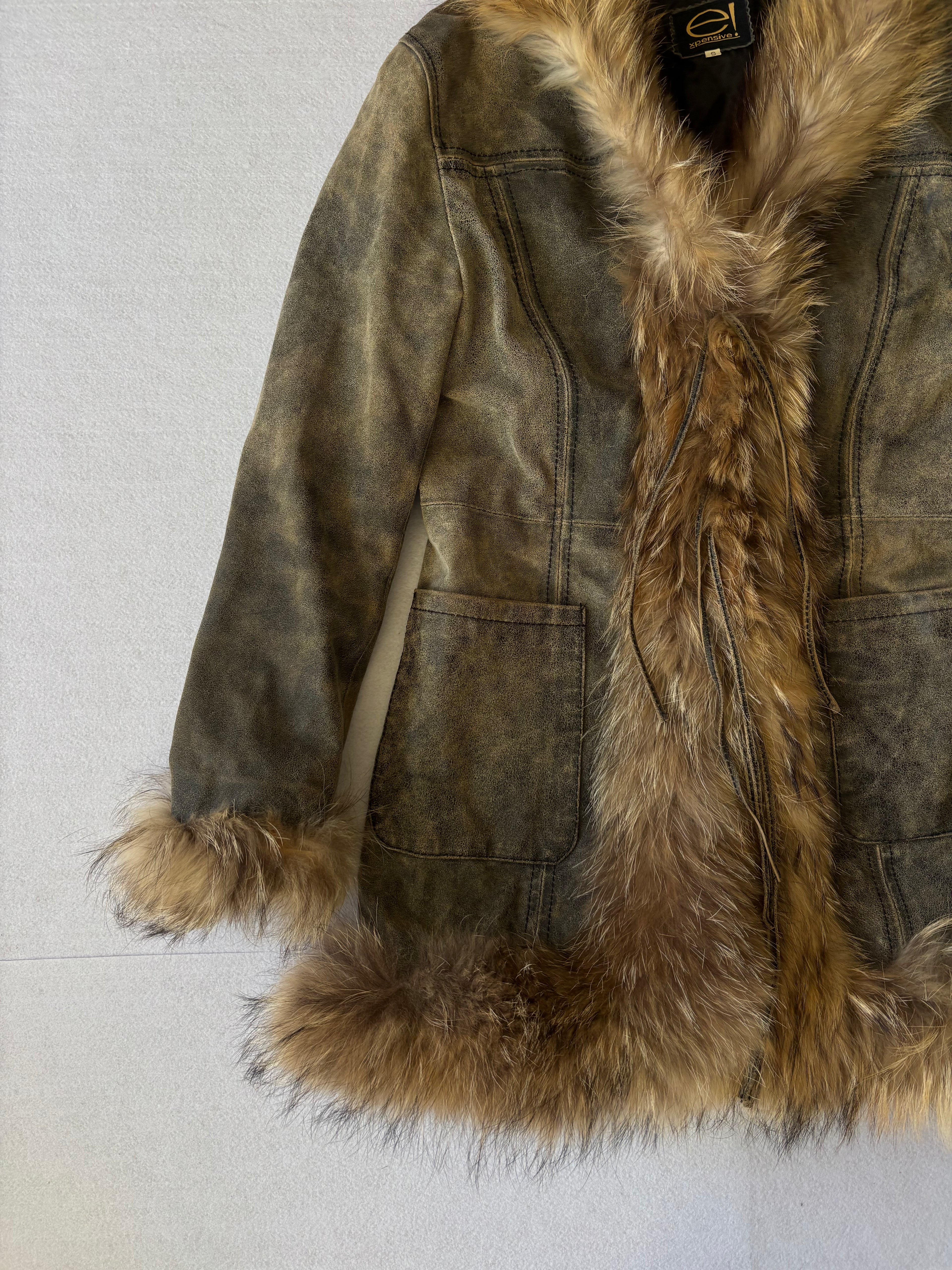 Vintage Distressed Leather Faux Fur Penny Lane Coat (S)