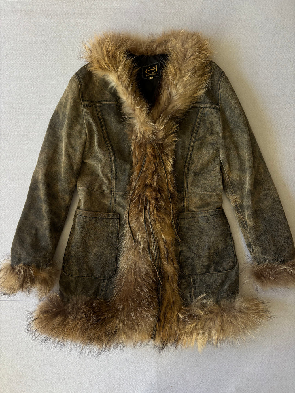 Vintage Distressed Leather Faux Fur Penny Lane Coat (S)