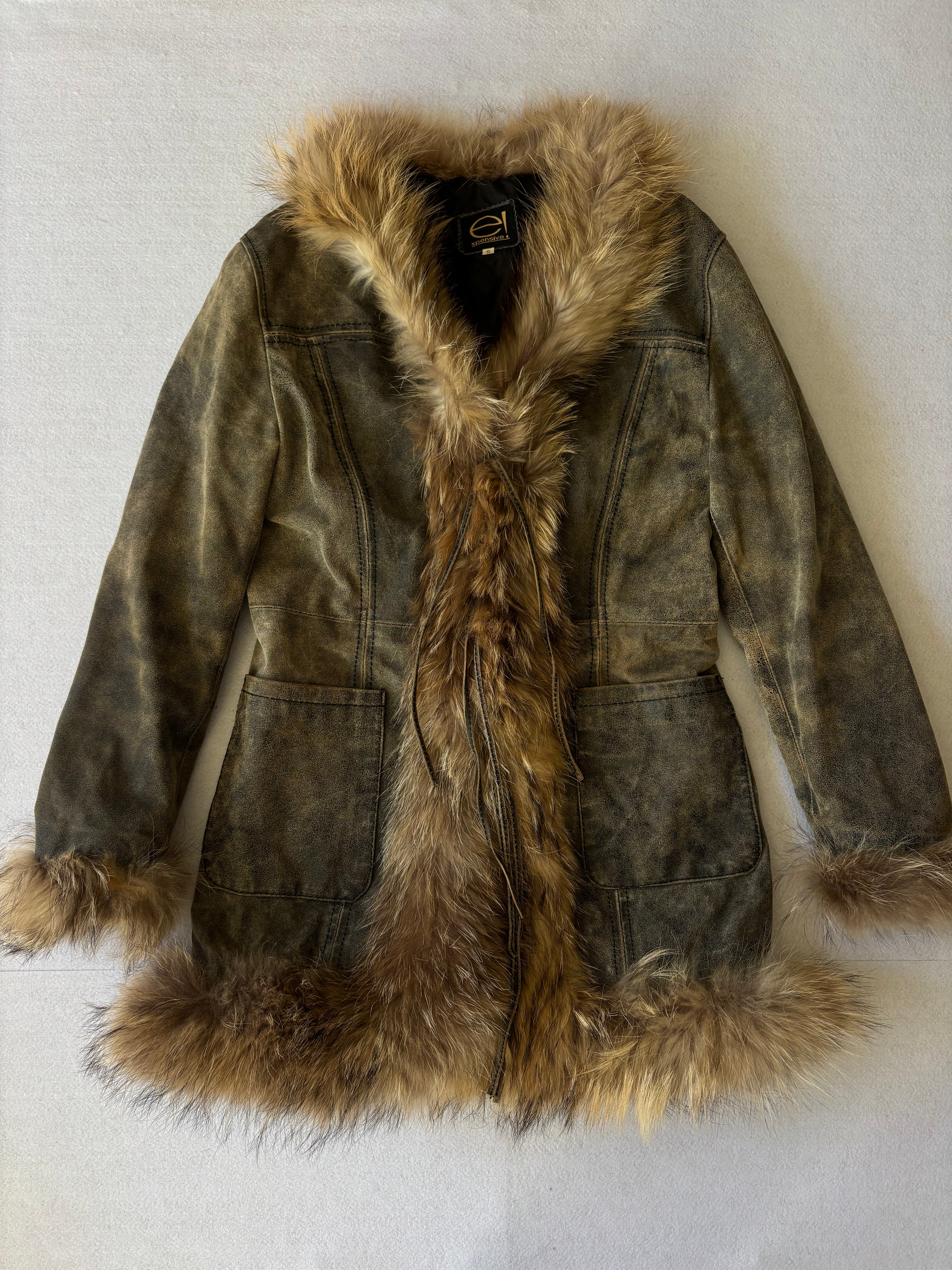 Vintage Distressed Leather Faux Fur Penny Lane Coat (S)