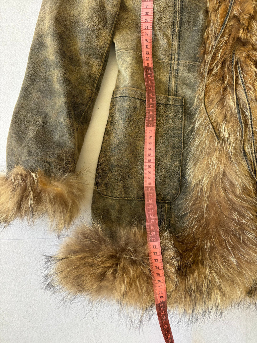Vintage Distressed Leather Faux Fur Penny Lane Coat (S)