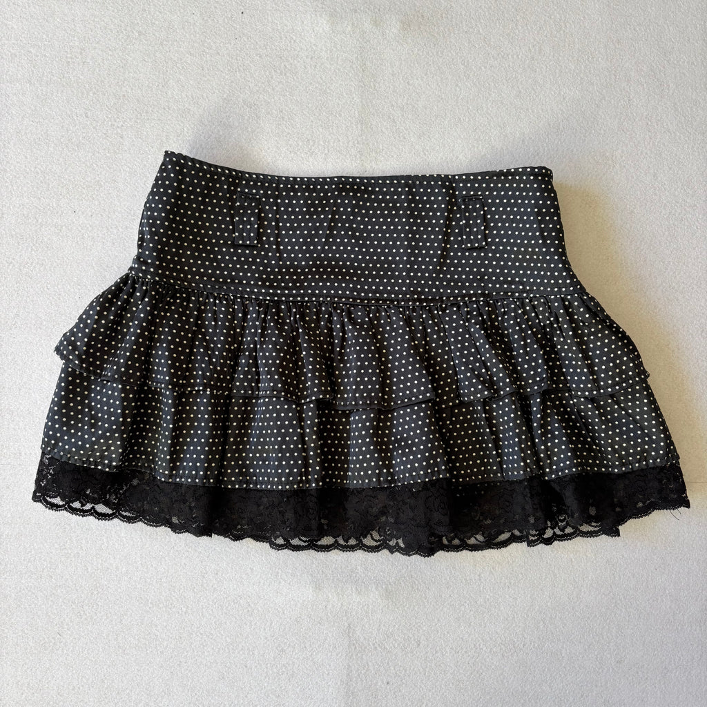 Y2K Polka Dot Mini Skirt Lace Trim (XS)