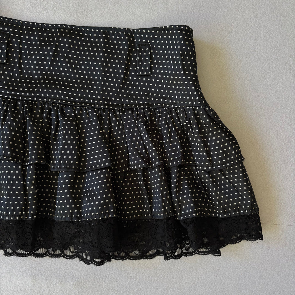 Y2K Polka Dot Mini Skirt Lace Trim (XS)