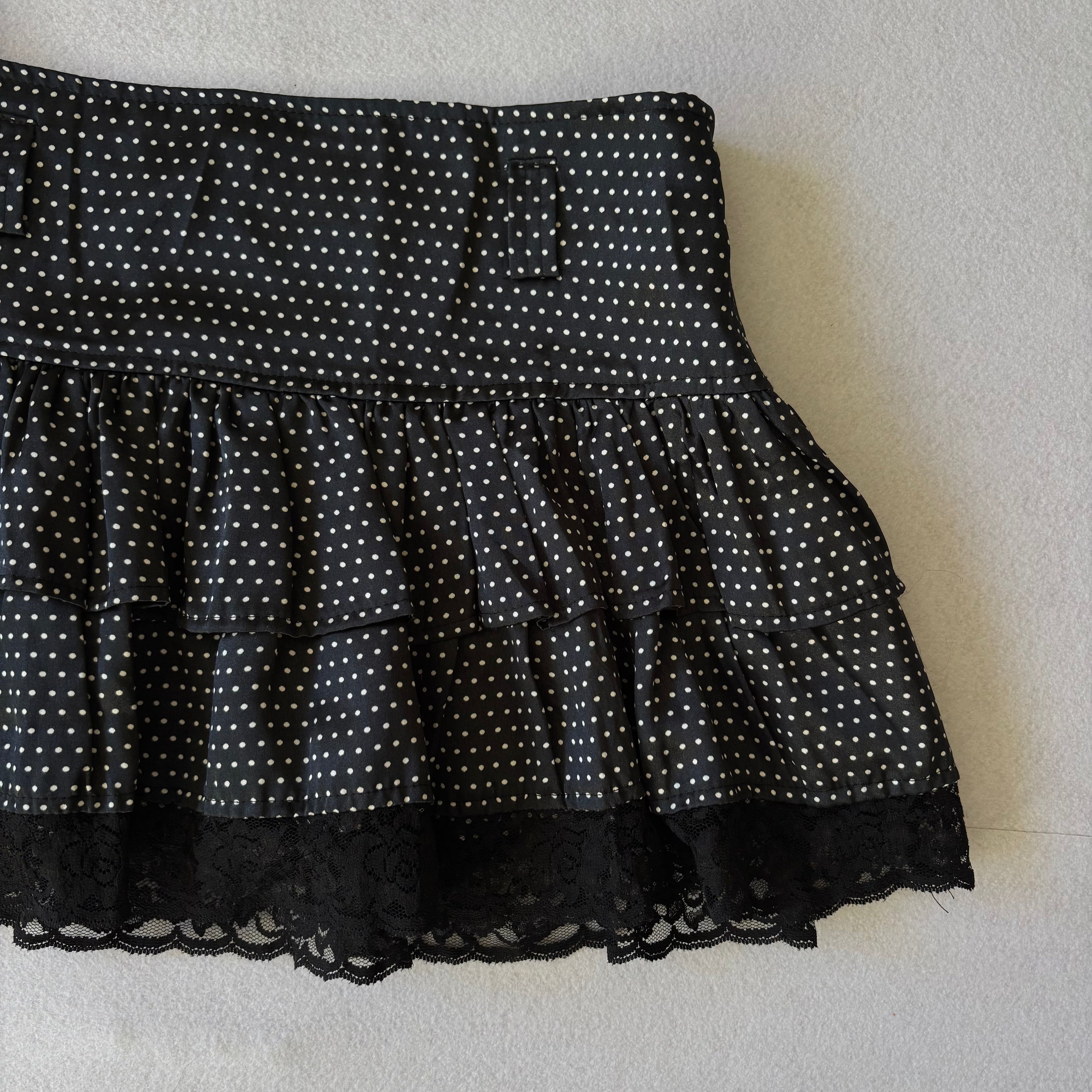 Y2K Polka Dot Mini Skirt Lace Trim (XS)