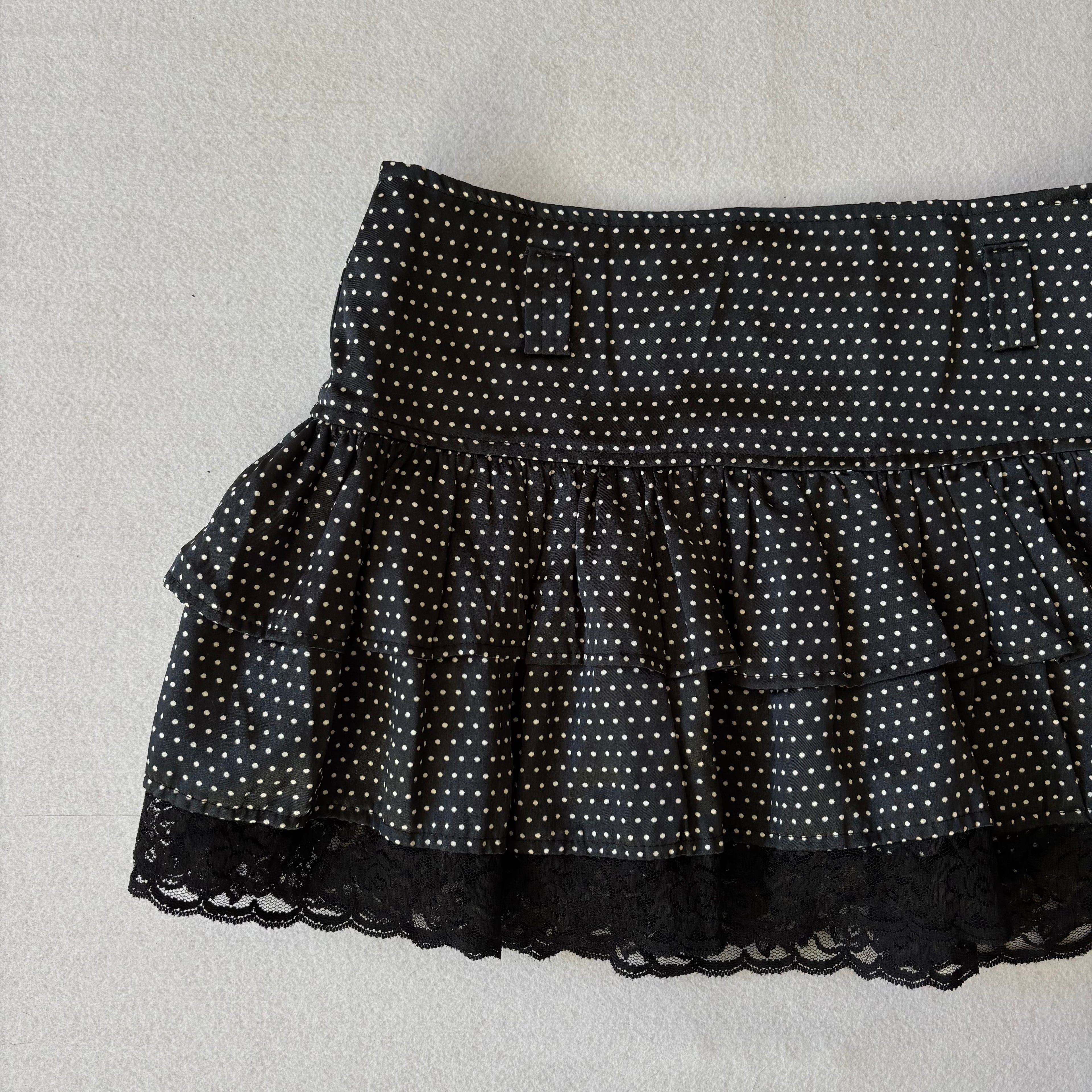 Y2K Polka Dot Mini Skirt Lace Trim (XS)