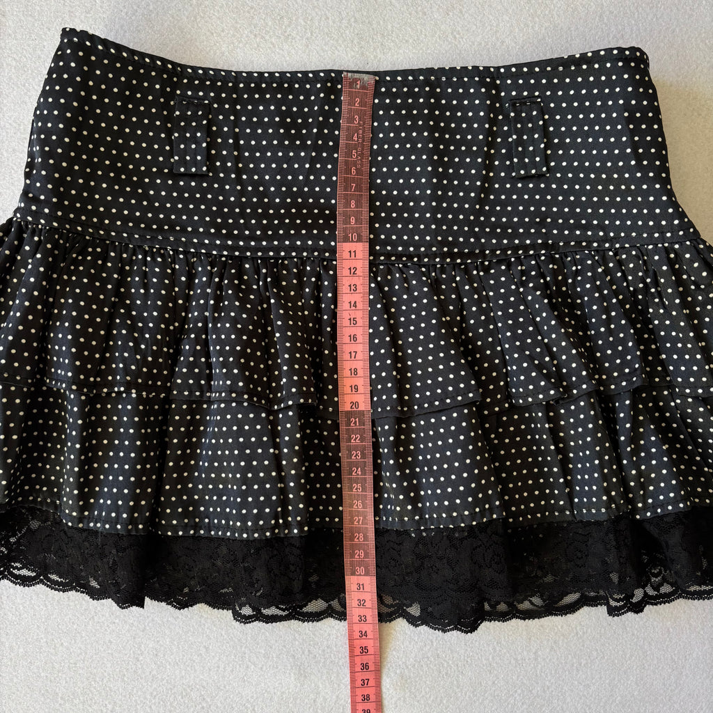 Y2K Polka Dot Mini Skirt Lace Trim (XS)