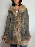 Vintage Distressed Leather Faux Fur Penny Lane Coat (S)