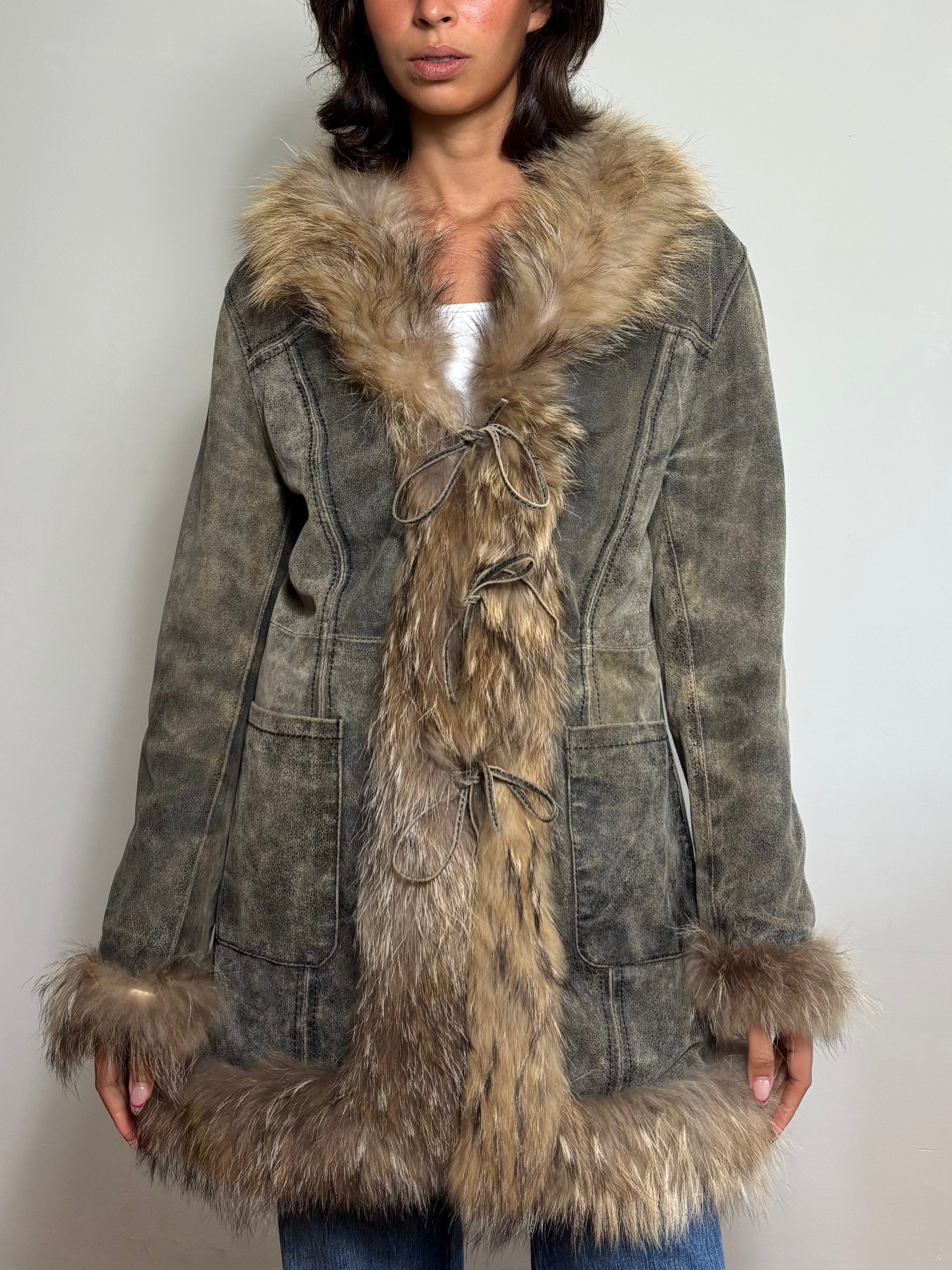 Vintage Distressed Leather Faux Fur Penny Lane Coat (S)