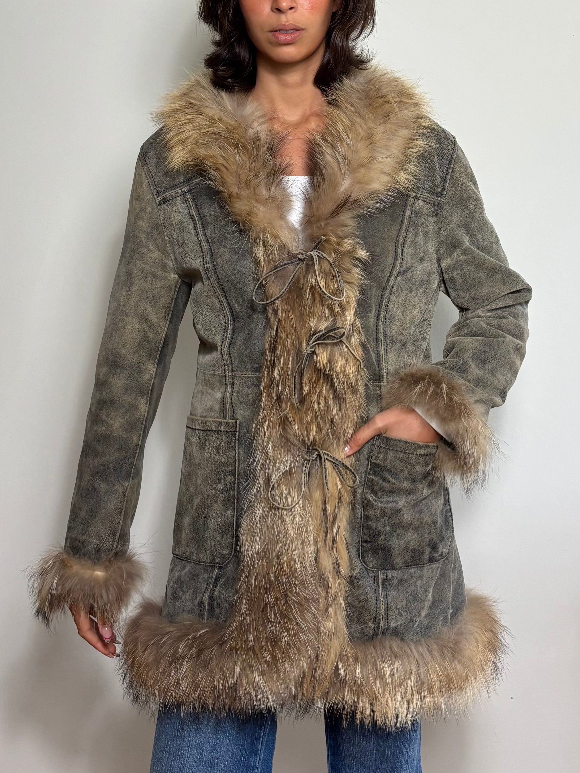 Vintage Distressed Leather Faux Fur Penny Lane Coat (S)