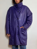 Vintage 80's Purple Leather Oversized Trench Coat (XL)