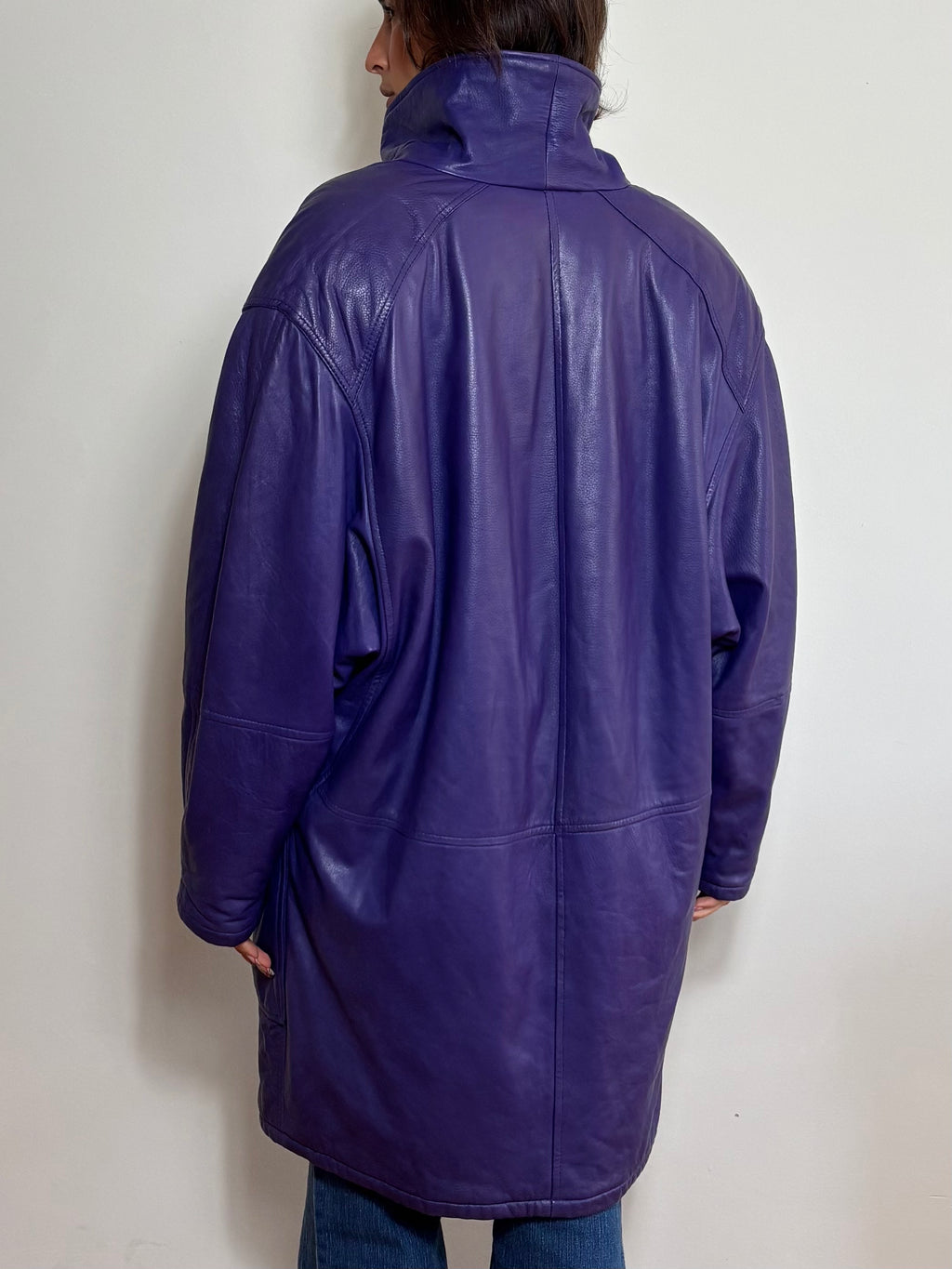 Vintage 80's Purple Leather Oversized Trench Coat (XL)
