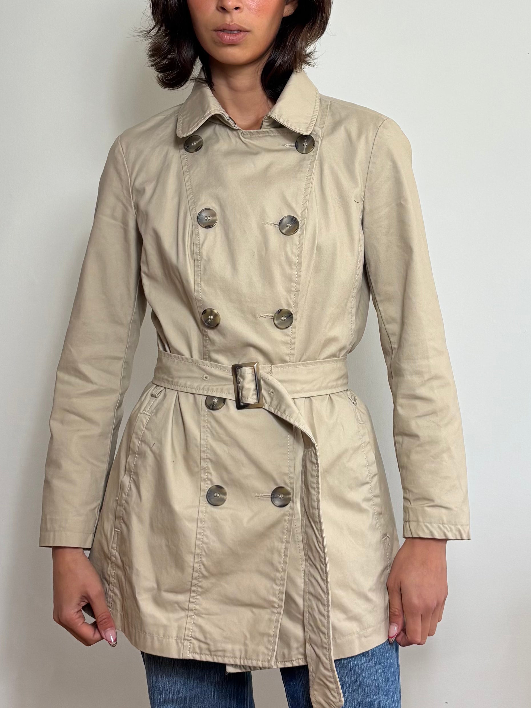 Vintage Benetton Beige Double Breasted Trench Coat (M)