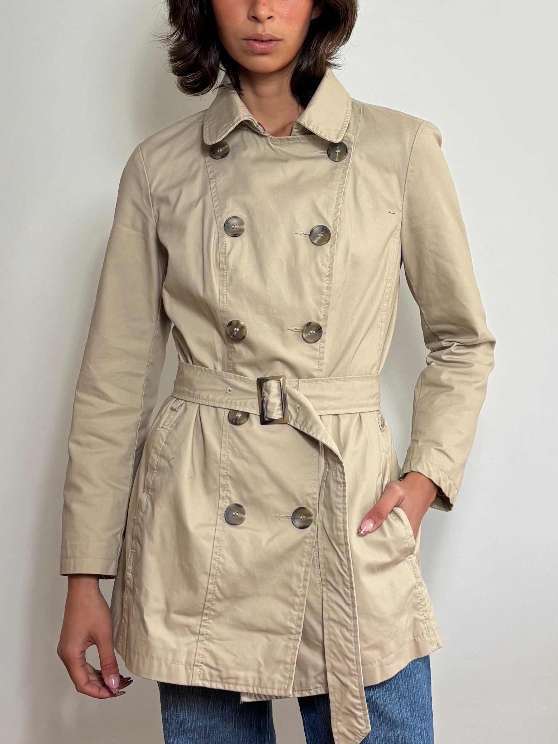 Vintage Benetton Beige Double Breasted Trench Coat (M)