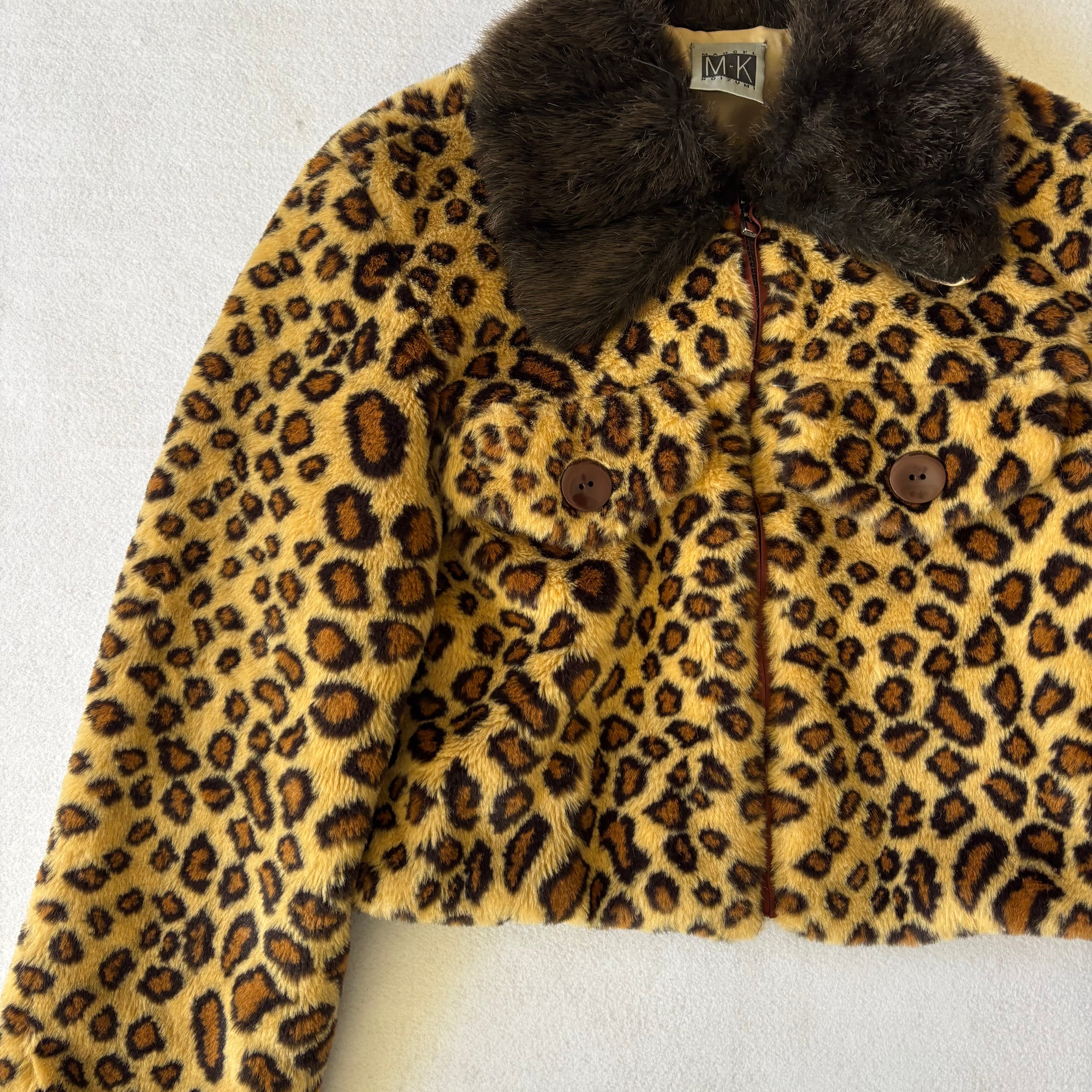 Vintage Leopard Print Faux Fur Cropped Jacket (M)
