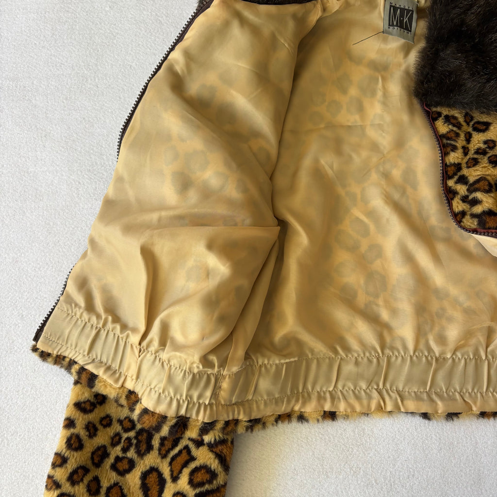 Vintage Leopard Print Faux Fur Cropped Jacket (M)