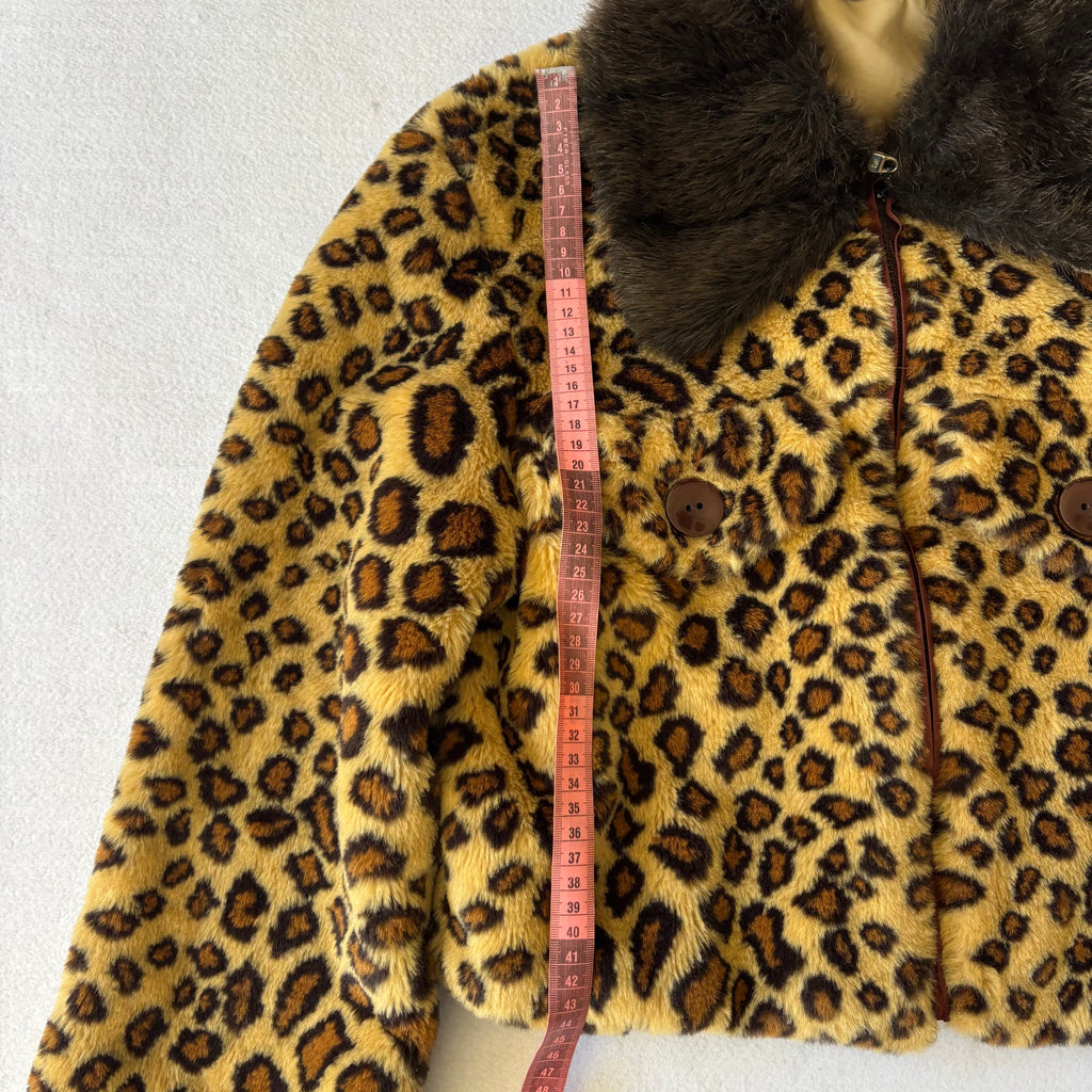 Vintage Leopard Print Faux Fur Cropped Jacket (M)