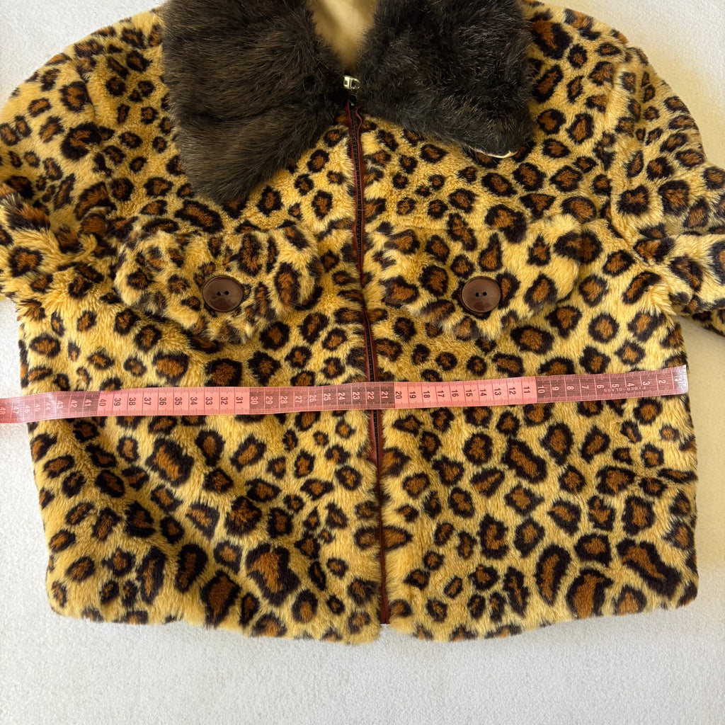 Vintage Leopard Print Faux Fur Cropped Jacket (M)