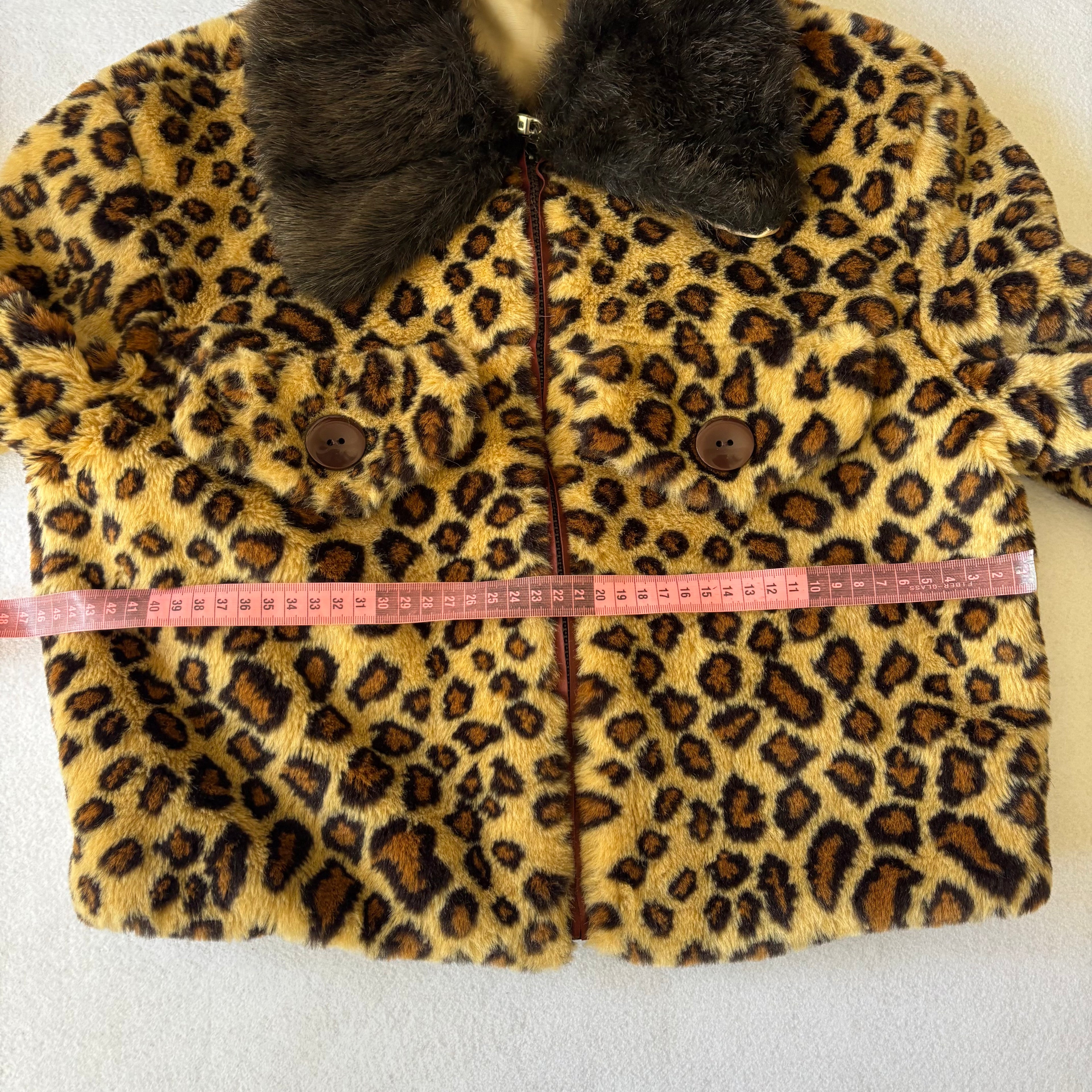 Vintage Leopard Print Faux Fur Cropped Jacket (M)