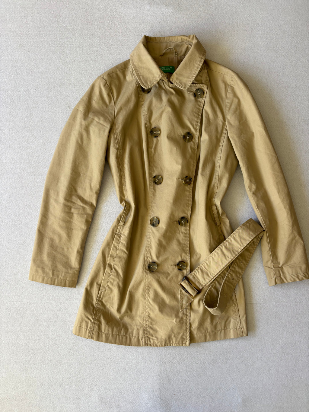 Vintage Benetton Beige Double Breasted Trench Coat (M)