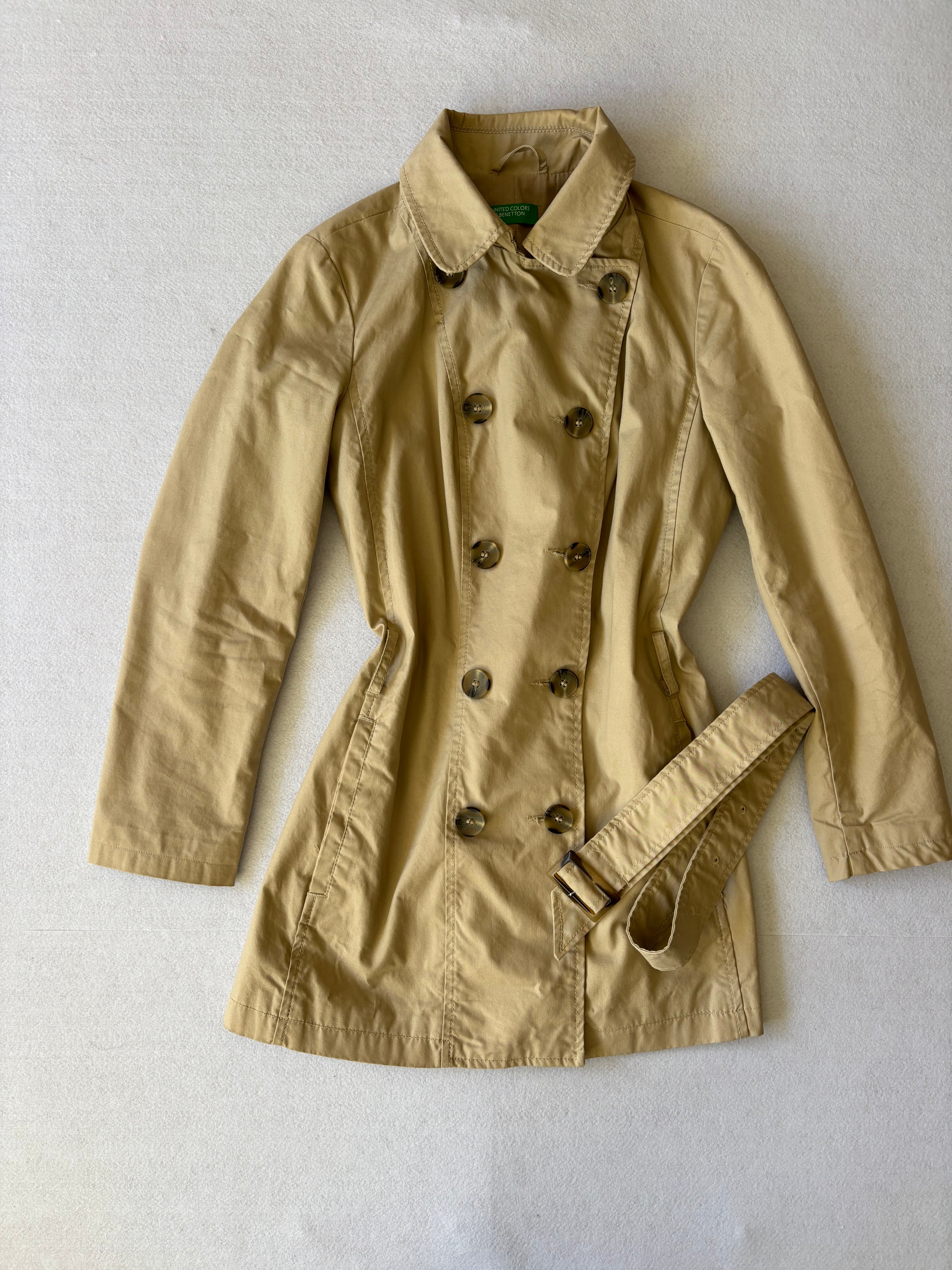 Vintage Benetton Beige Double Breasted Trench Coat (M)