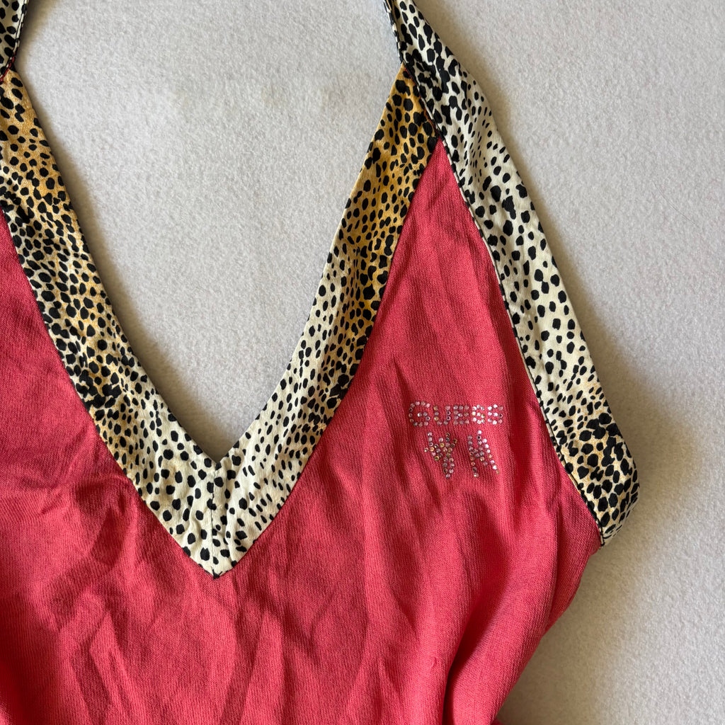 Vintage Guess Pink Leopard Trim Halter Top (S)