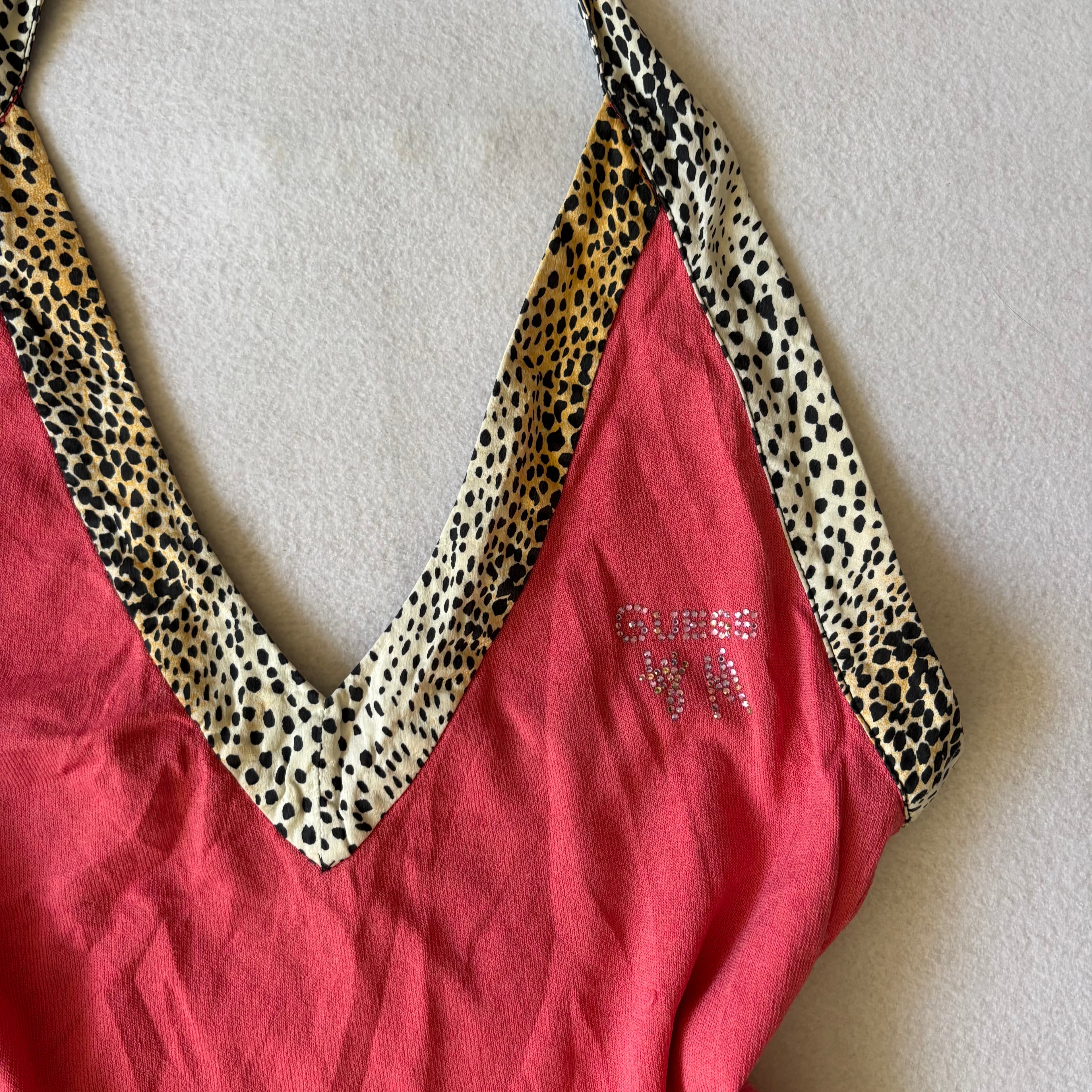 Vintage Guess Pink Leopard Trim Halter Top (S)