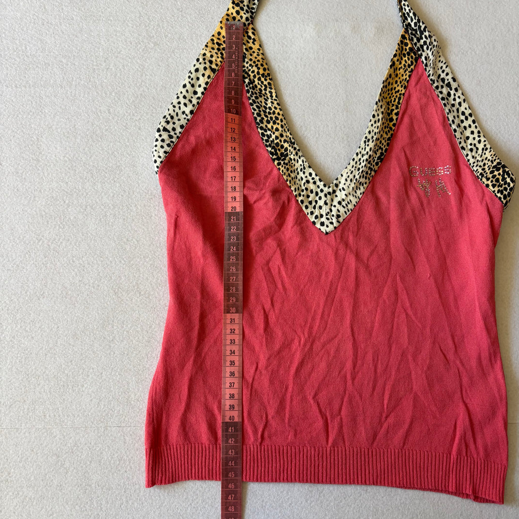 Vintage Guess Pink Leopard Trim Halter Top (S)