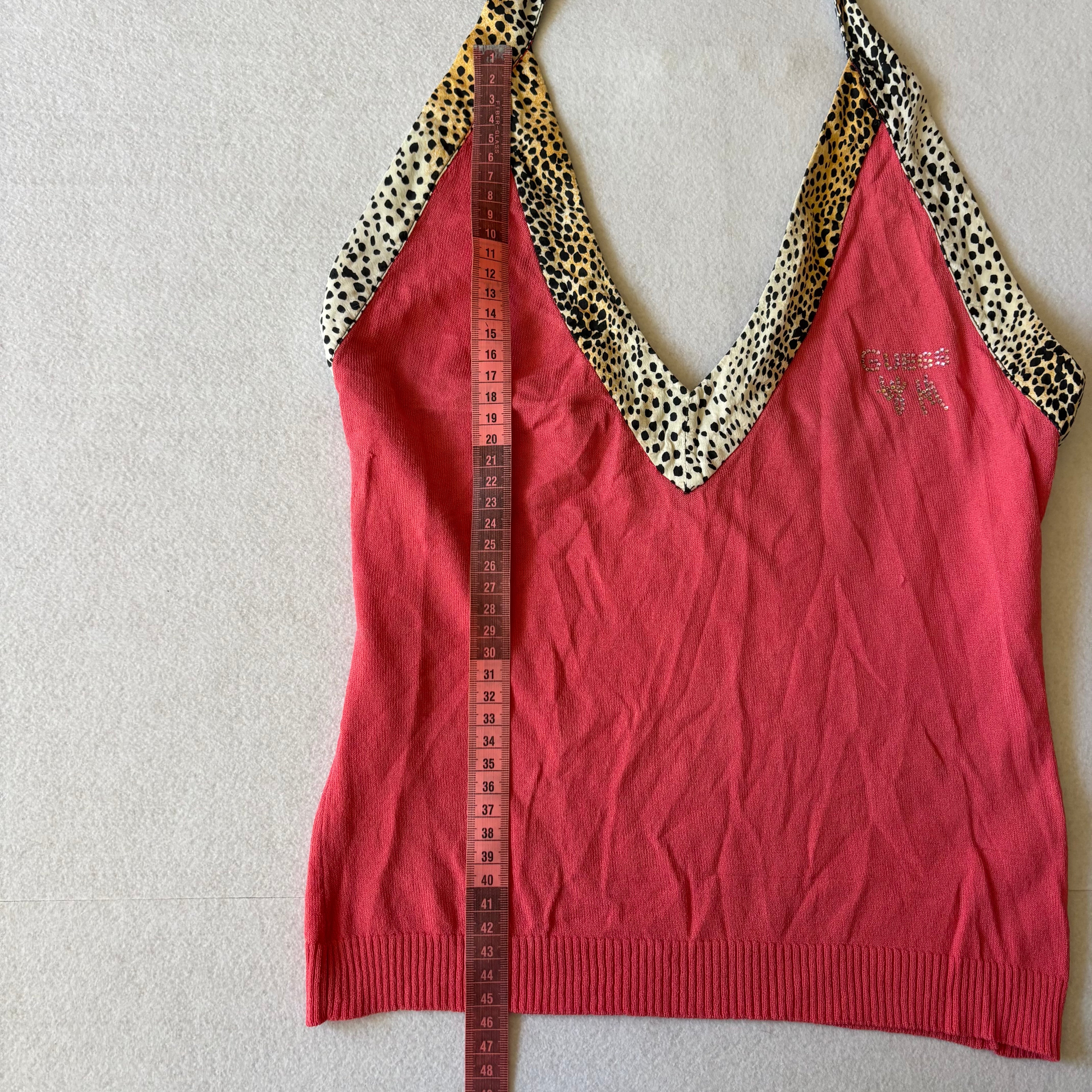 Vintage Guess Pink Leopard Trim Halter Top (S)