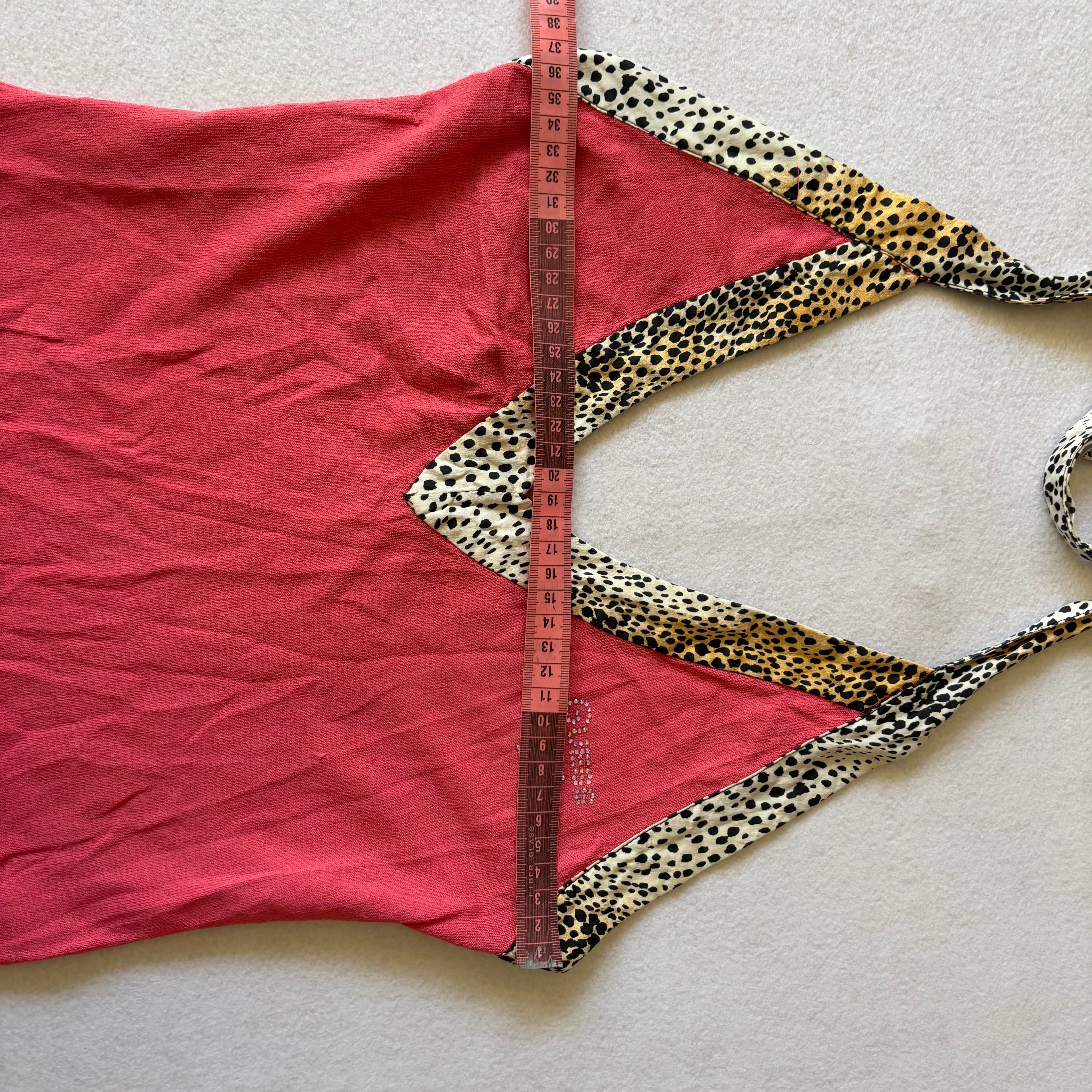 Vintage Guess Pink Leopard Trim Halter Top (S)