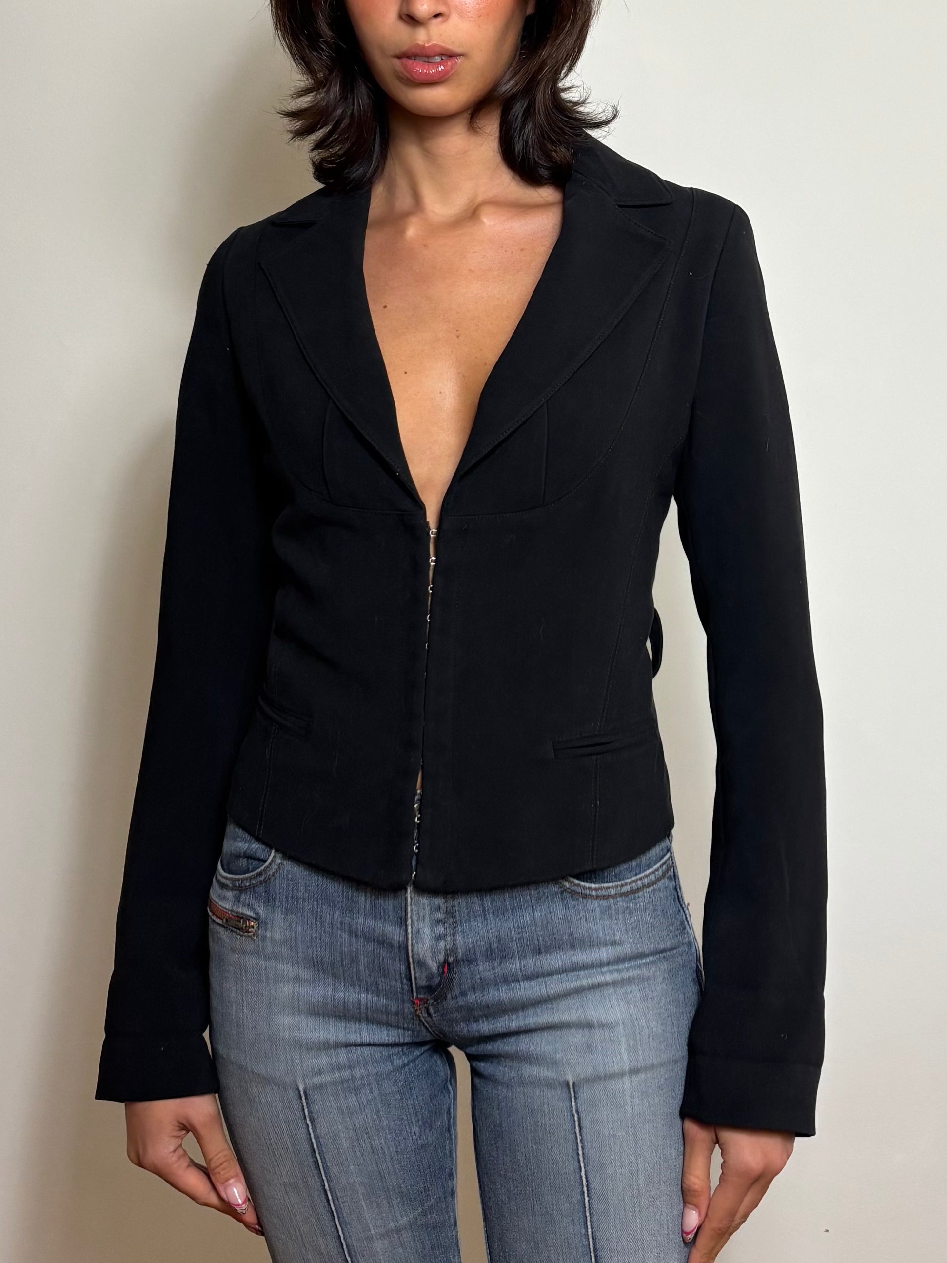 Vintage Black Fitted Hook Closure Blazer (M)