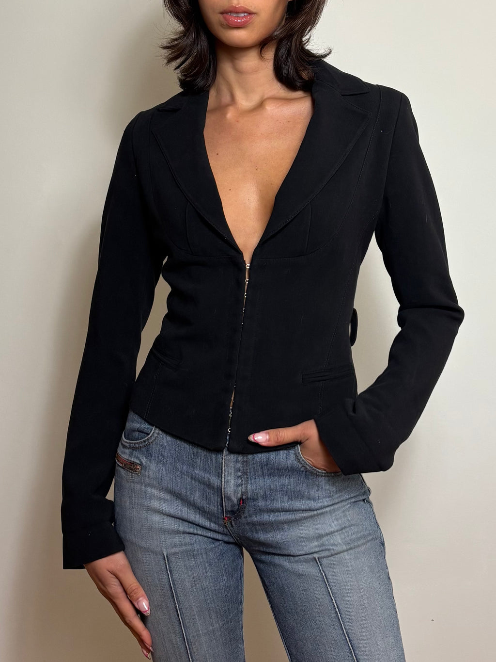 Vintage Black Fitted Hook Closure Blazer (M)
