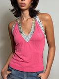 Vintage Guess Pink Leopard Trim Halter Top (S)