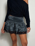 Y2K Polka Dot Mini Skirt Lace Trim (XS)