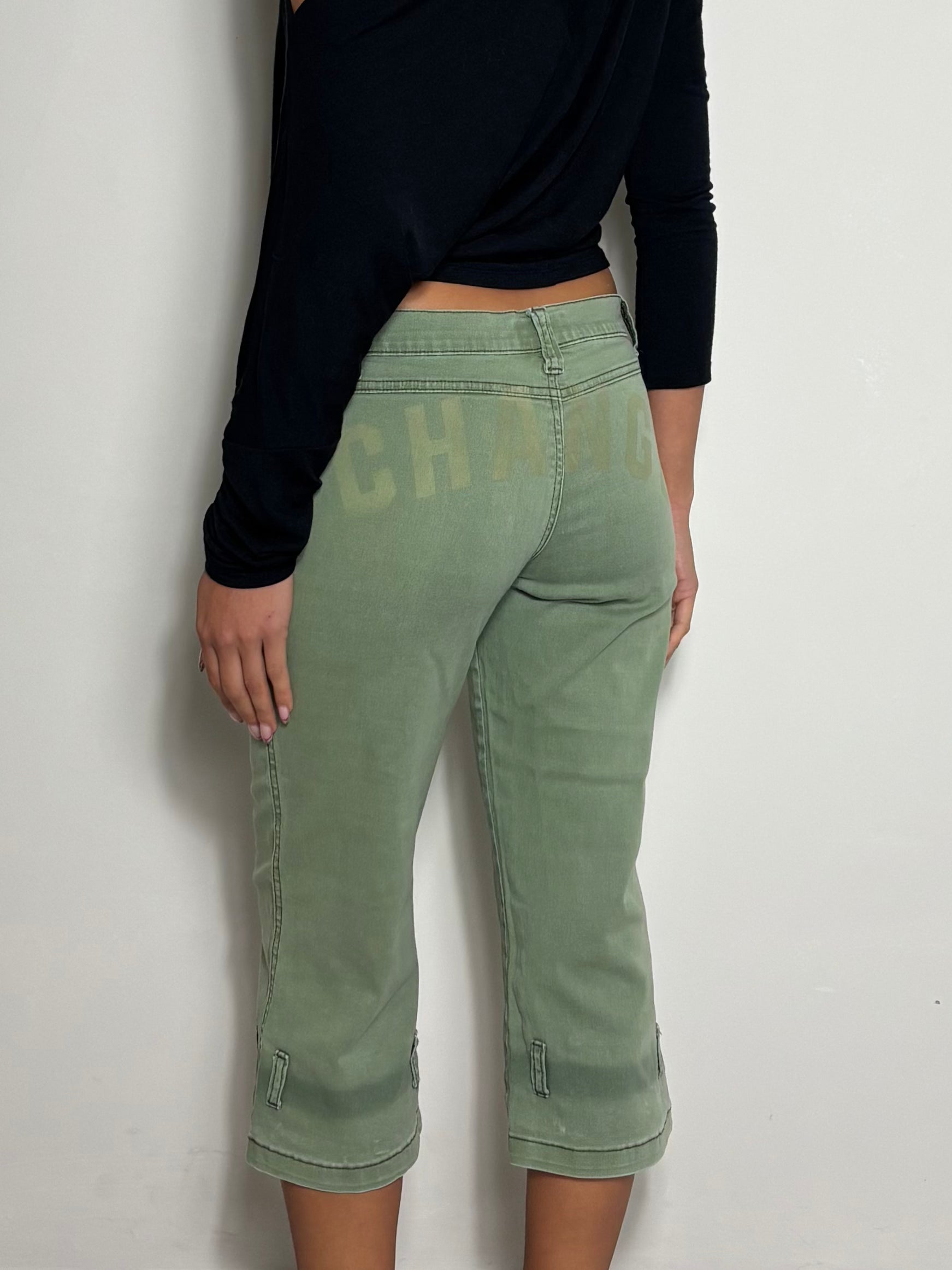 Y2K Khaki Green Cargo Capri Pants (S)