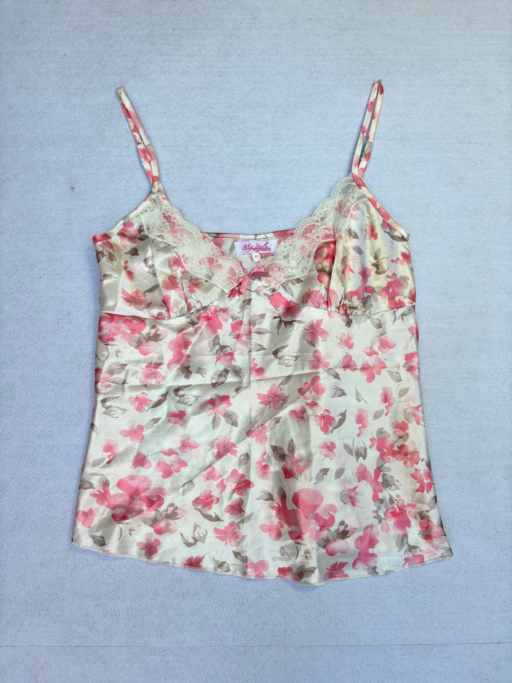 Pink Floral Satin Cami Top (M)