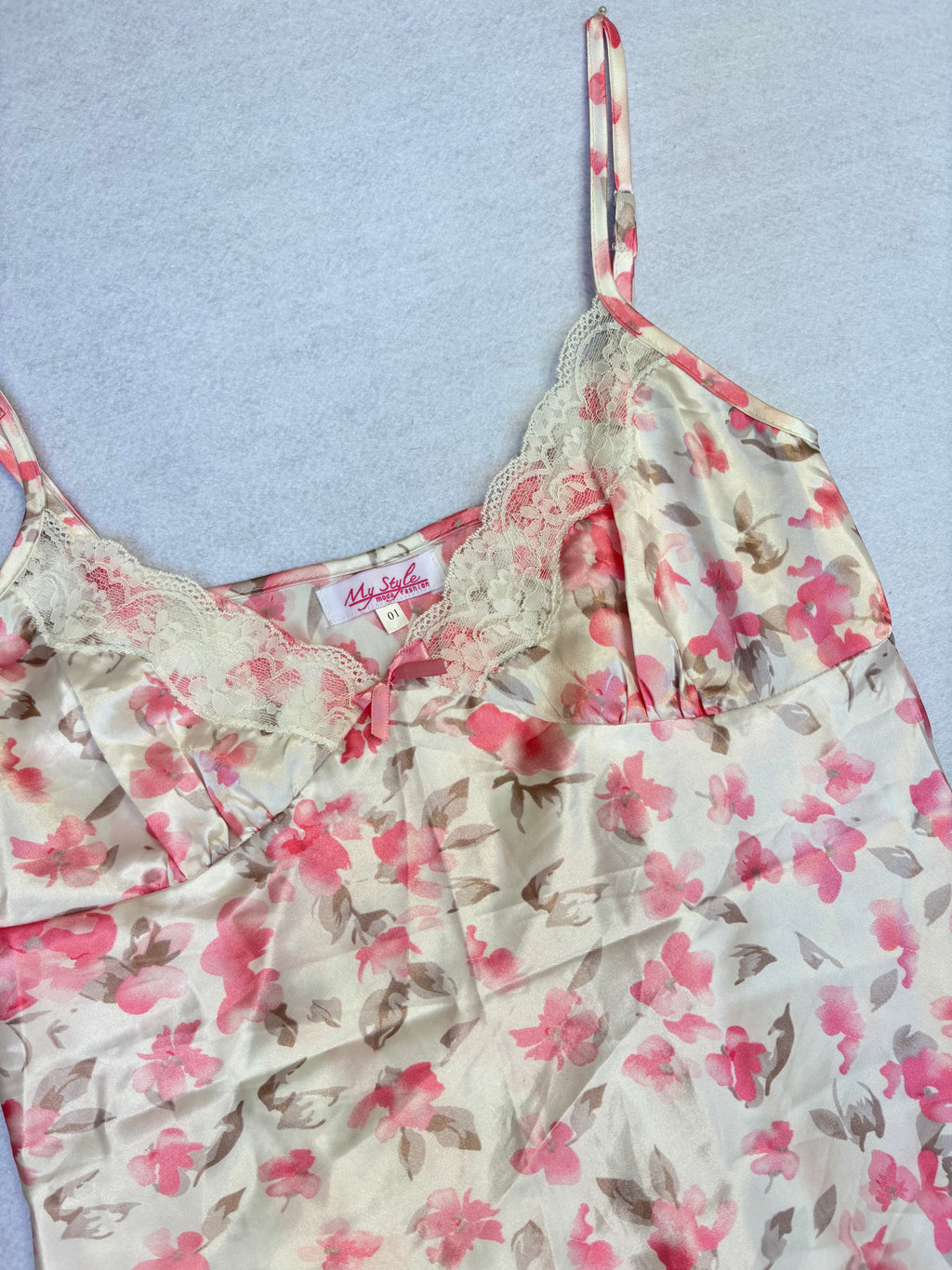 Pink Floral Satin Cami Top (M)