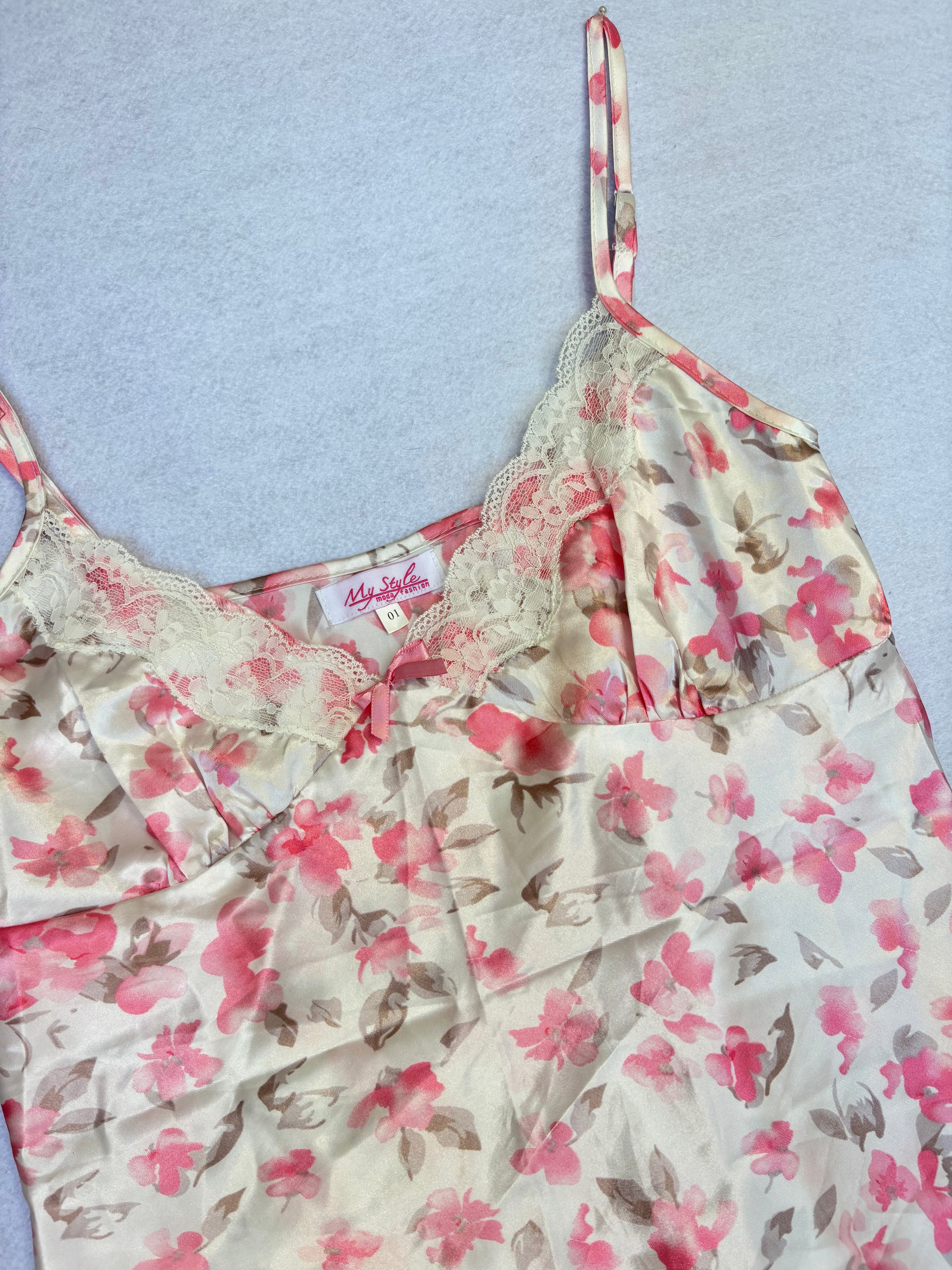 Pink Floral Satin Cami Top (M)