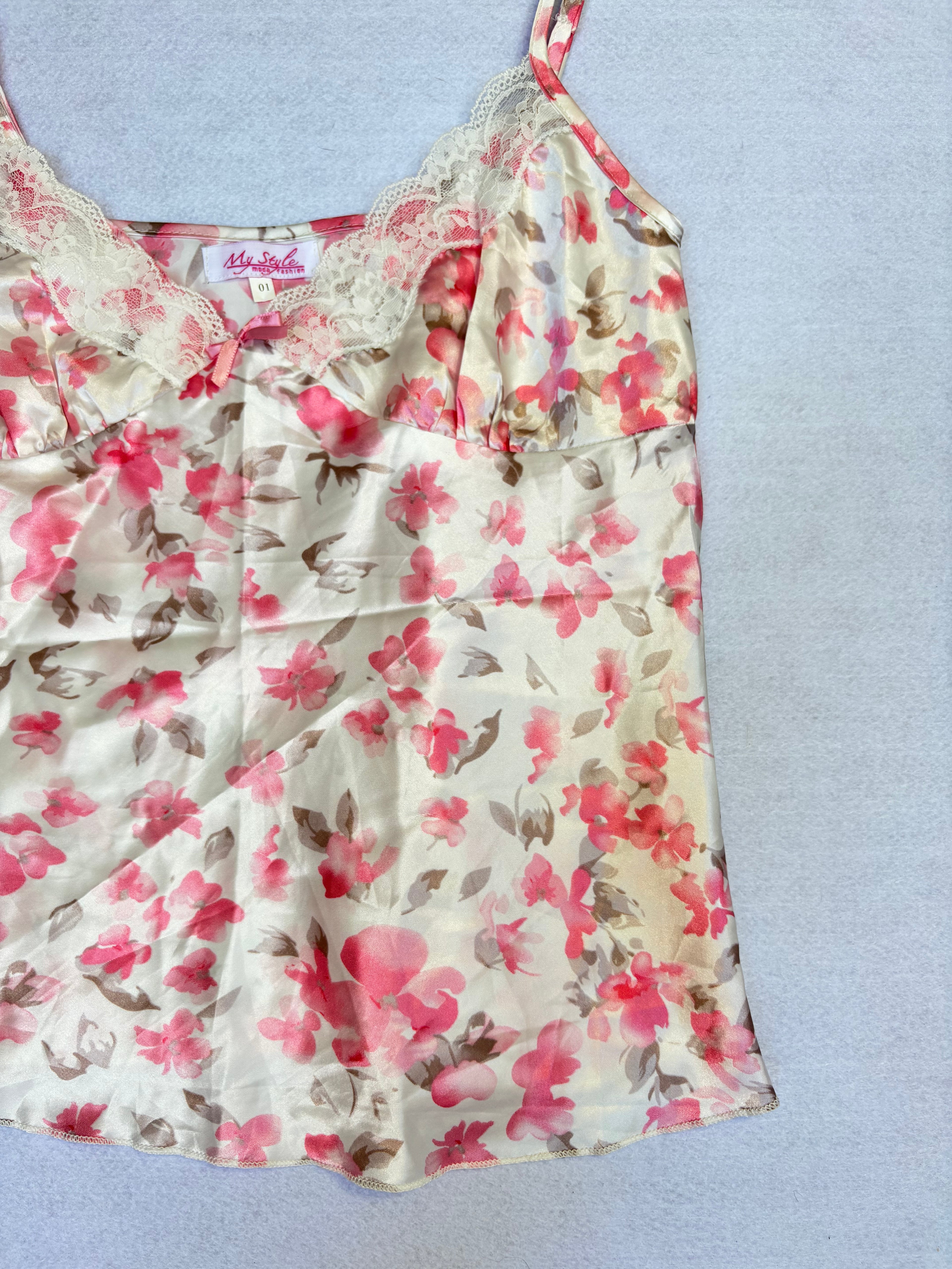 Pink Floral Satin Cami Top (M)