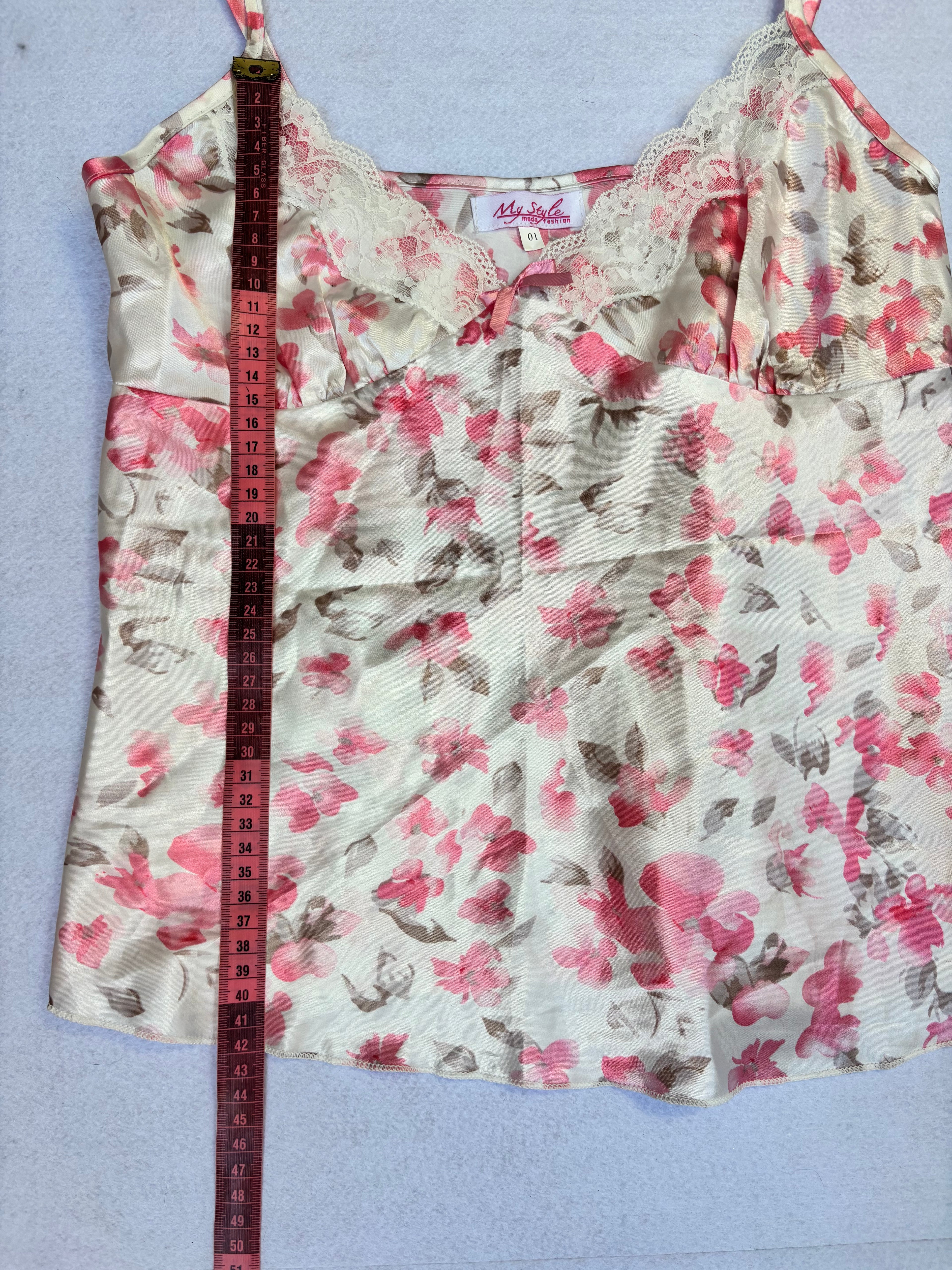 Pink Floral Satin Cami Top (M)