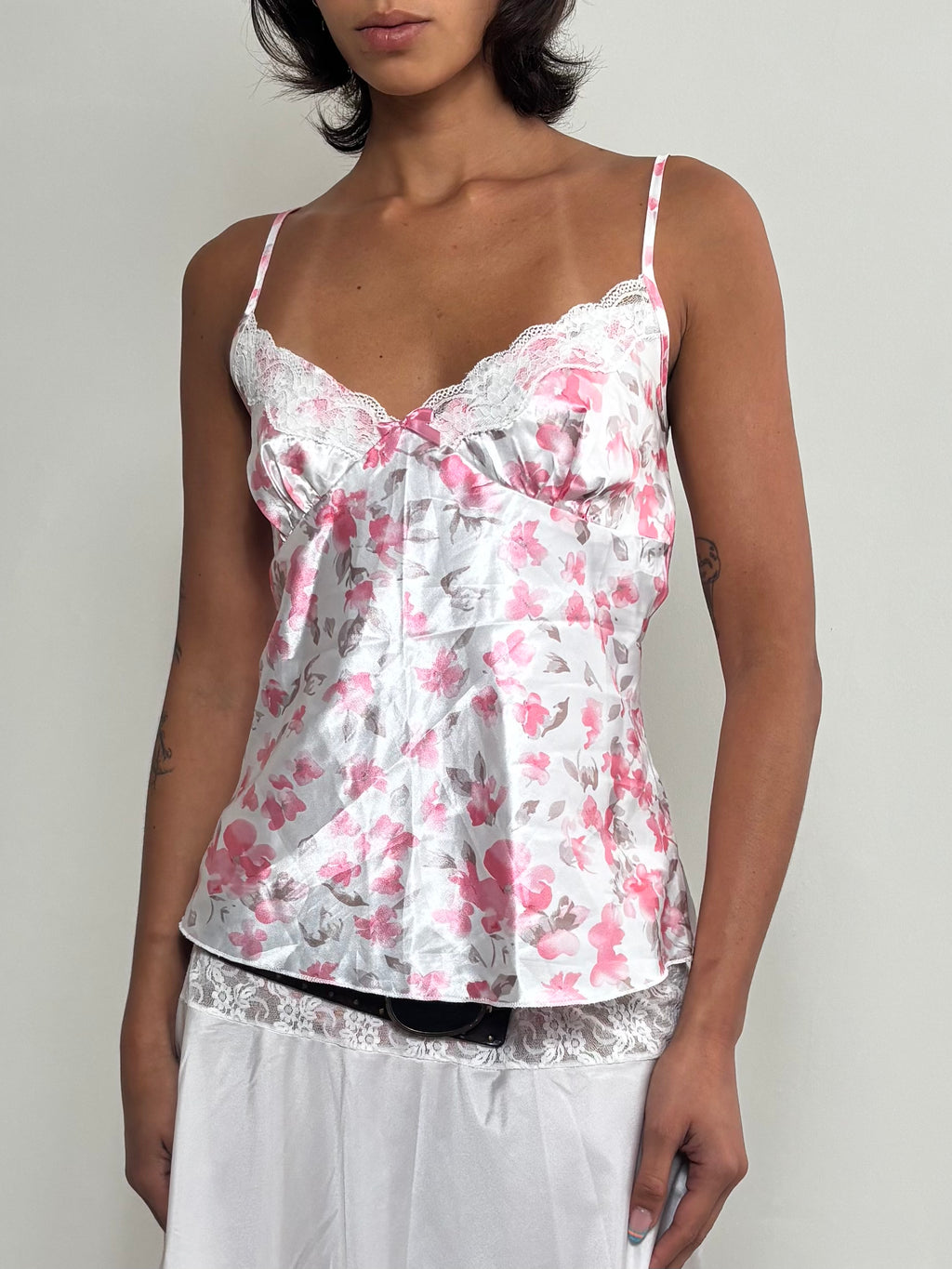 Pink Floral Satin Cami Top (M)