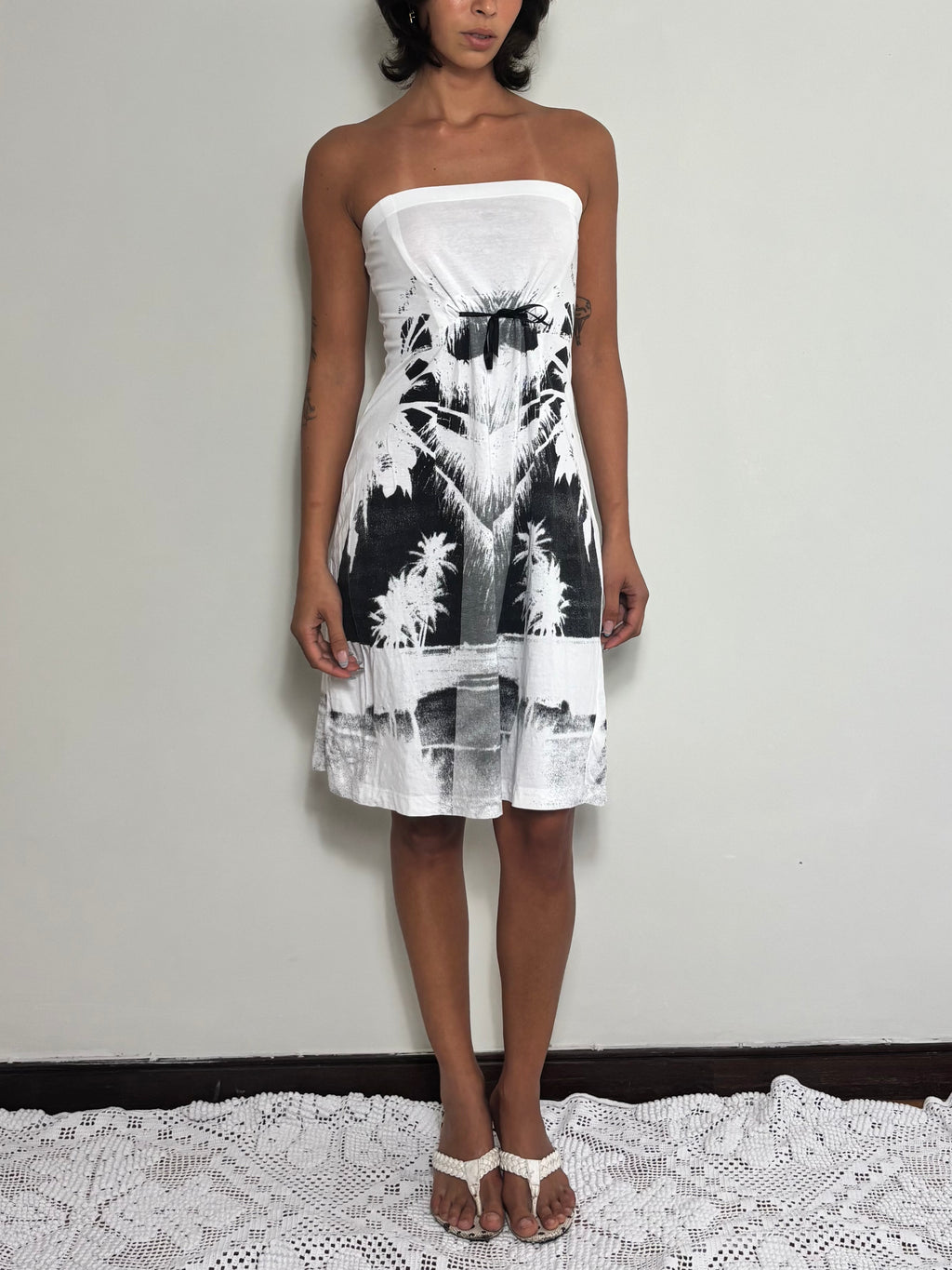 Vintage Diesel Y2K Monochromatic Palm Tree Print Tube Dress