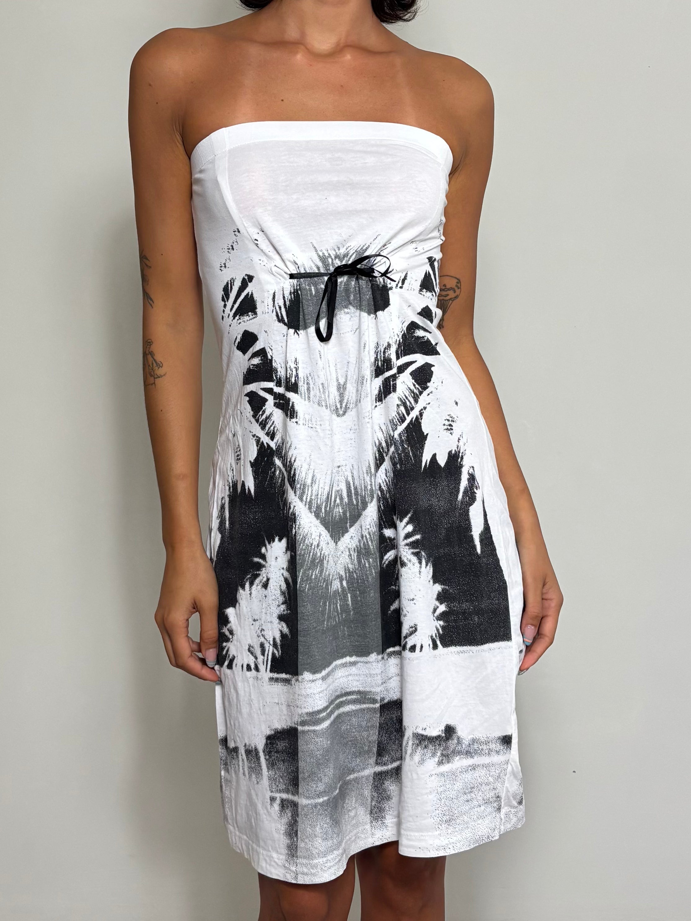 Vintage Diesel Y2K Monochromatic Palm Tree Print Tube Dress