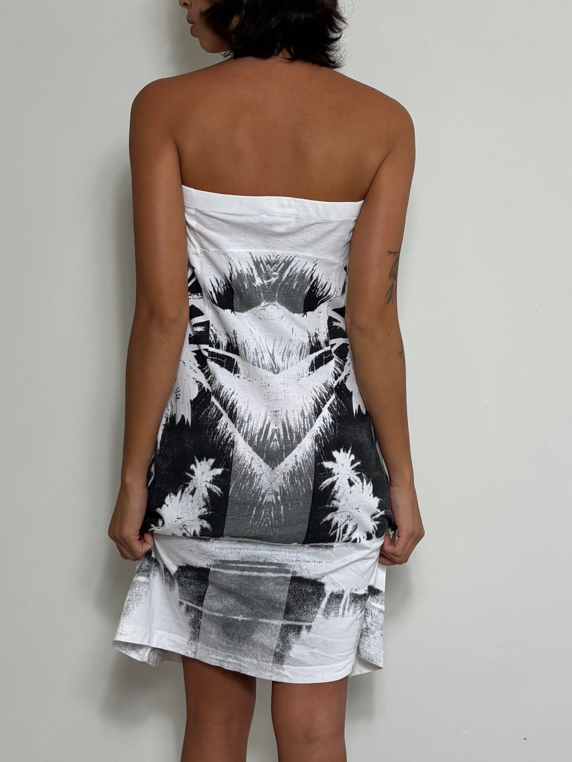 Vintage Diesel Y2K Monochromatic Palm Tree Print Tube Dress