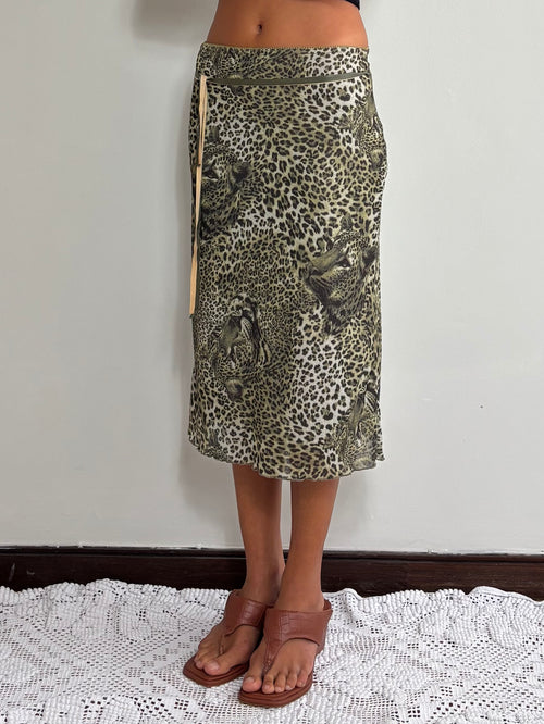 Saia Midi com Estampado de Leopardo Cinzento (S)