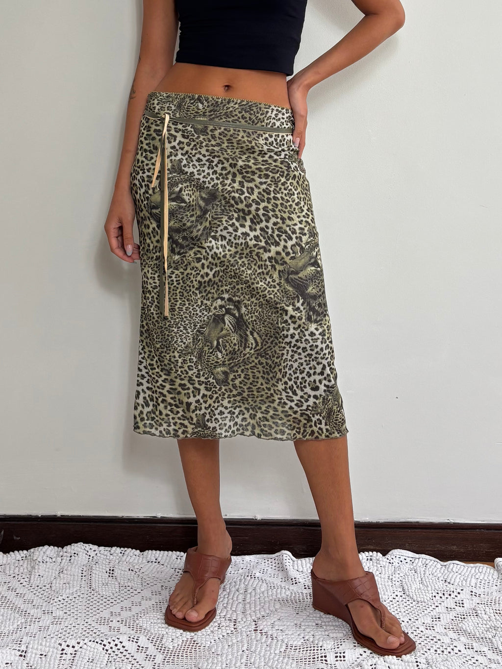 Saia Midi com Estampado de Leopardo Cinzento (S)