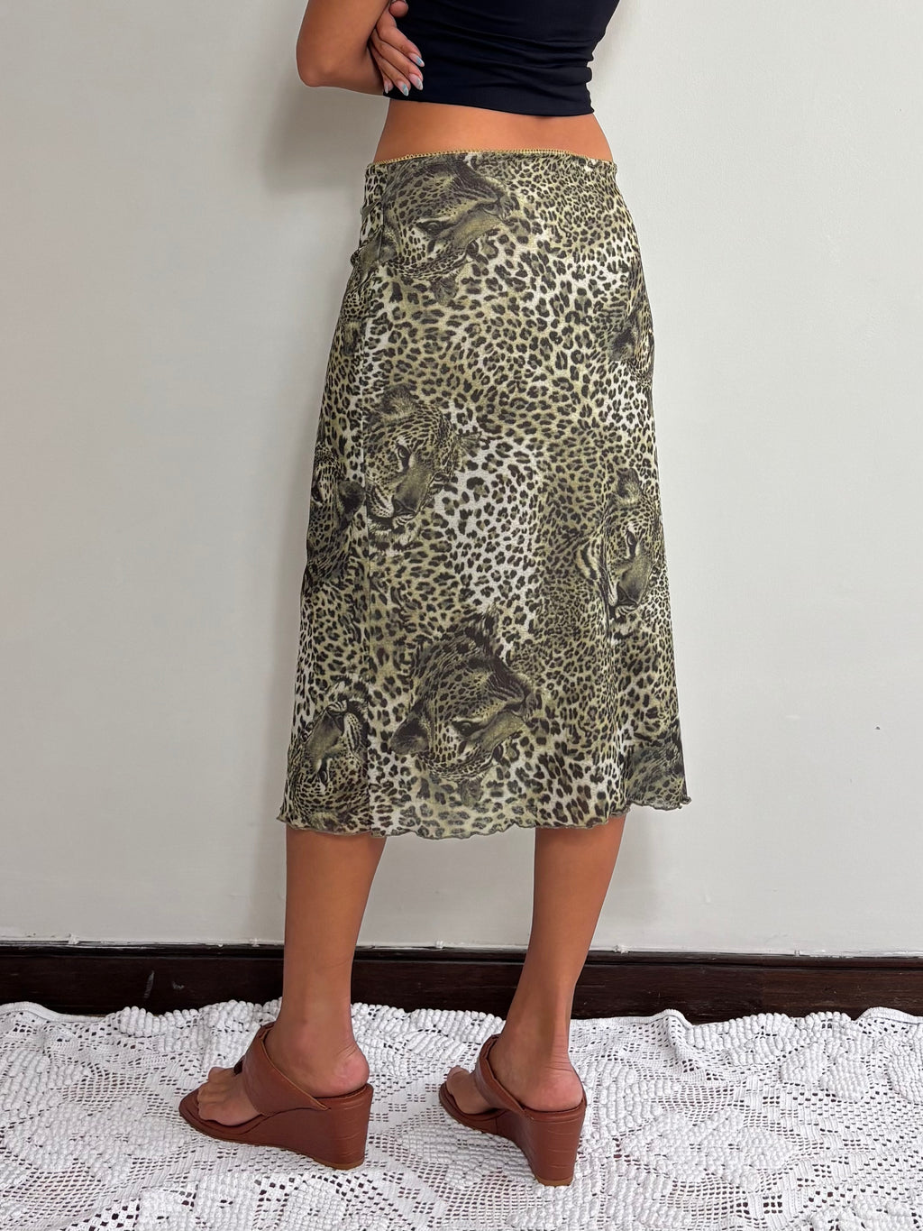 Saia Midi com Estampado de Leopardo Cinzento (S)