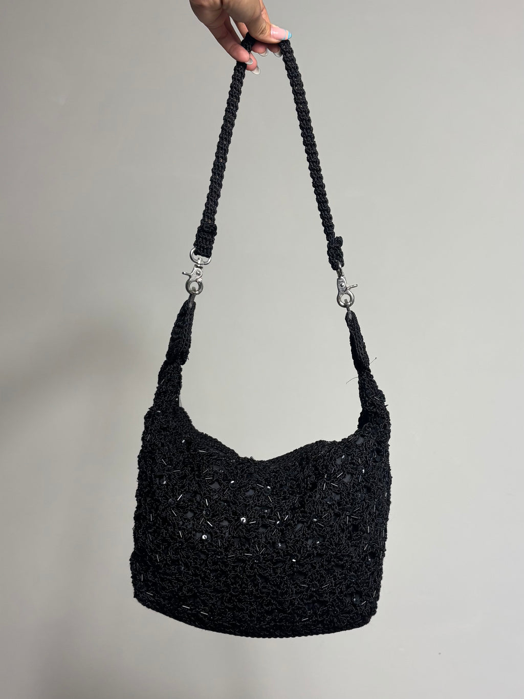 Vintage Black Knitted Beaded Bag