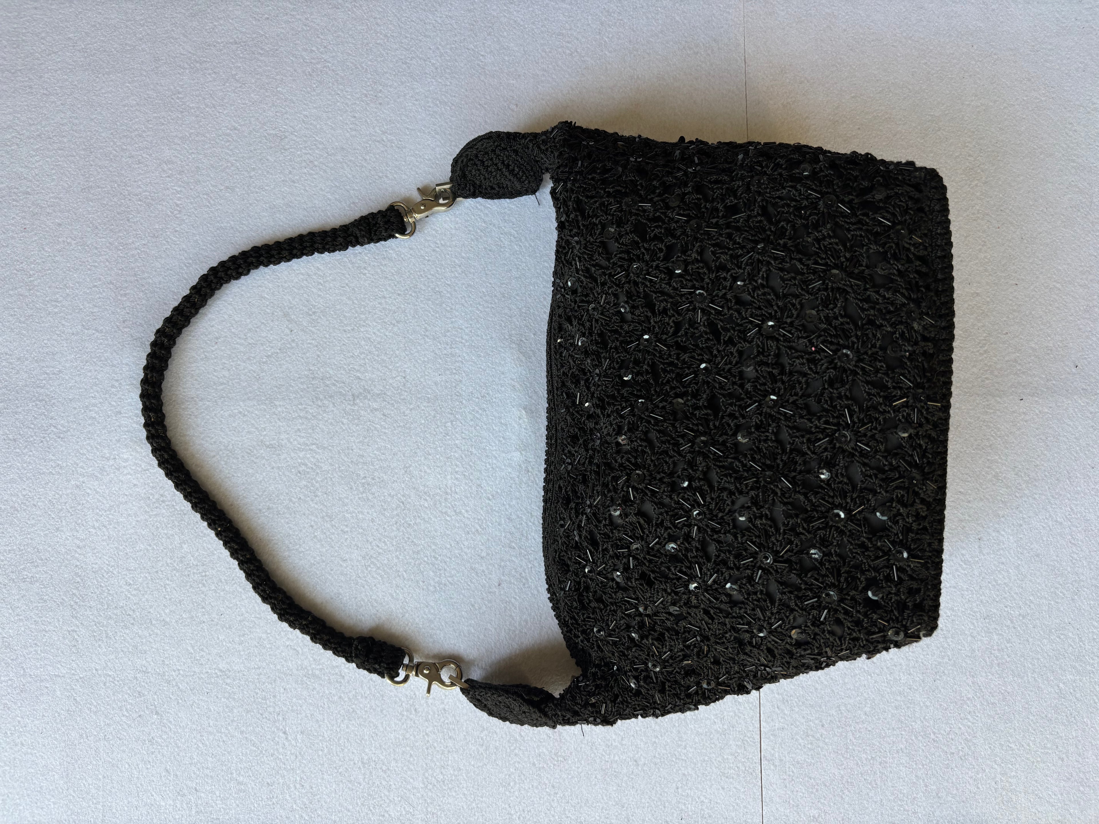 Vintage Black Knitted Beaded Bag